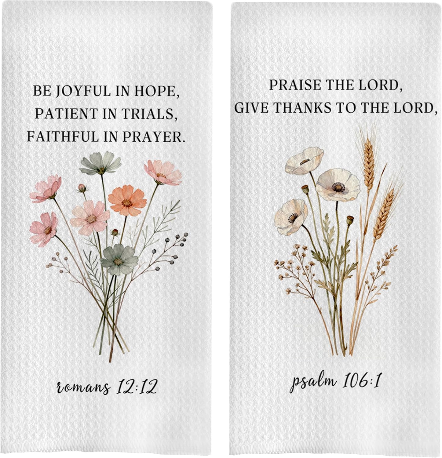 Butterfly Christian Kitchen Decor Set - Floral Christian Gifts Polyester Waffle Decorative Dish Towels, Bible Verse Gifts Hand Towels, Religious Tea Towel, 16x24 Set of 2