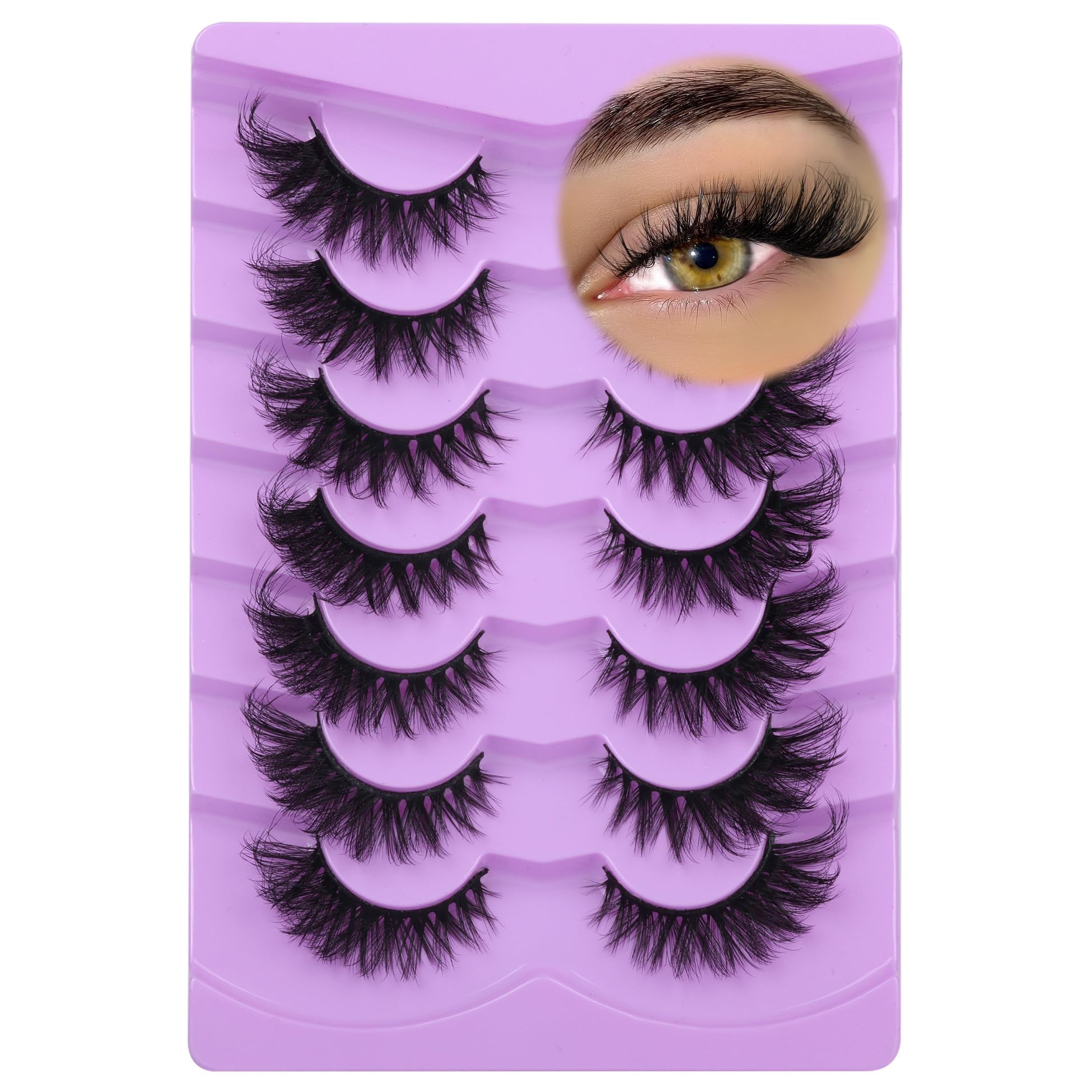 ALICELashes Dramatic Eyelashes Fox Eye Lashes Mink Fluffy False Lashes Cat Eye Long Wispy Fake Eyelashes Curl Volume Strip Lashes 7 Pairs Pack