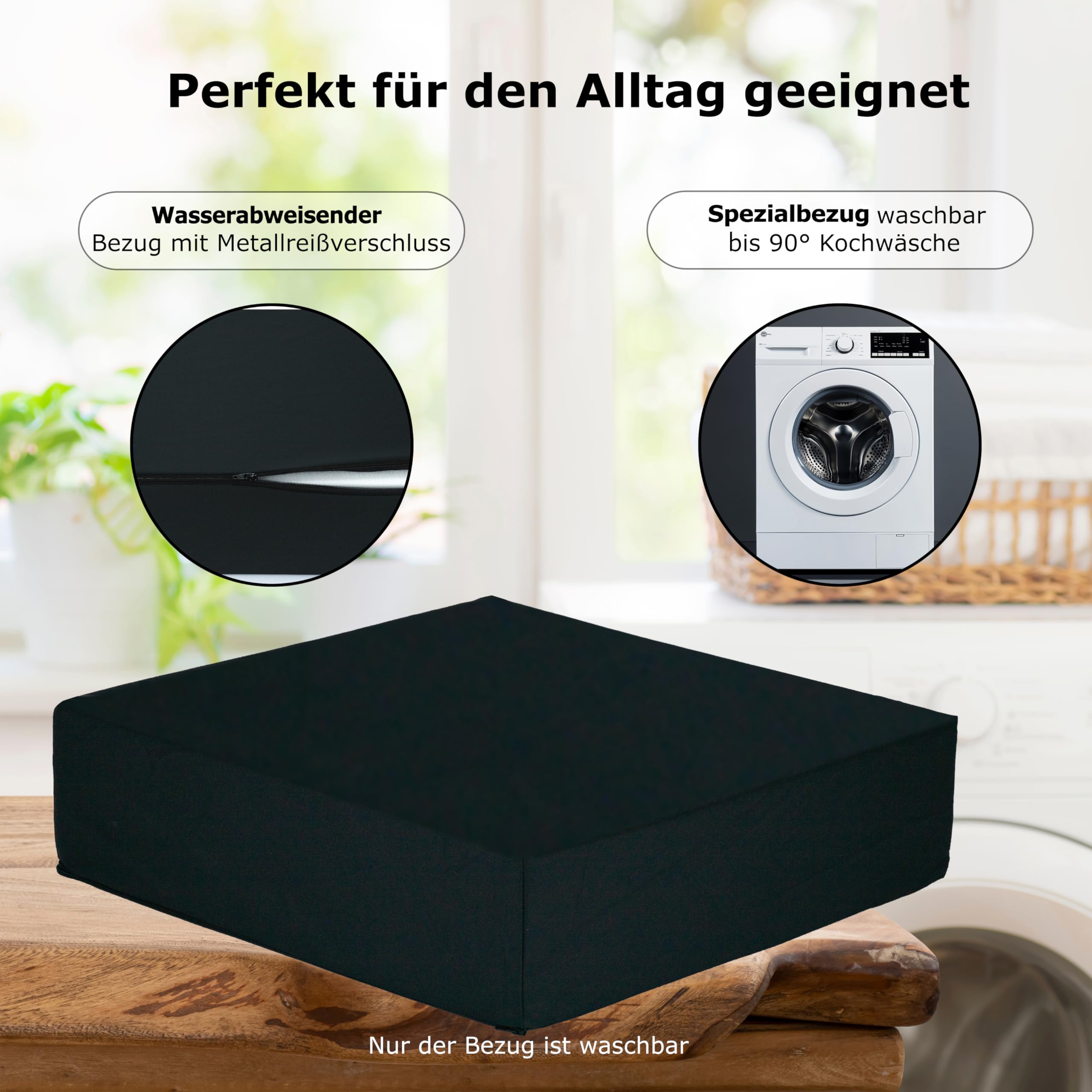 Orthopädisches Anti Dekubitus Viscoschaum Sitzkissen 40x40x10 cm – Made in Germany | Ergonomisch & druckentlastend | (Schwarz, RG85 (mittel) Wasserabweisend schwarz)