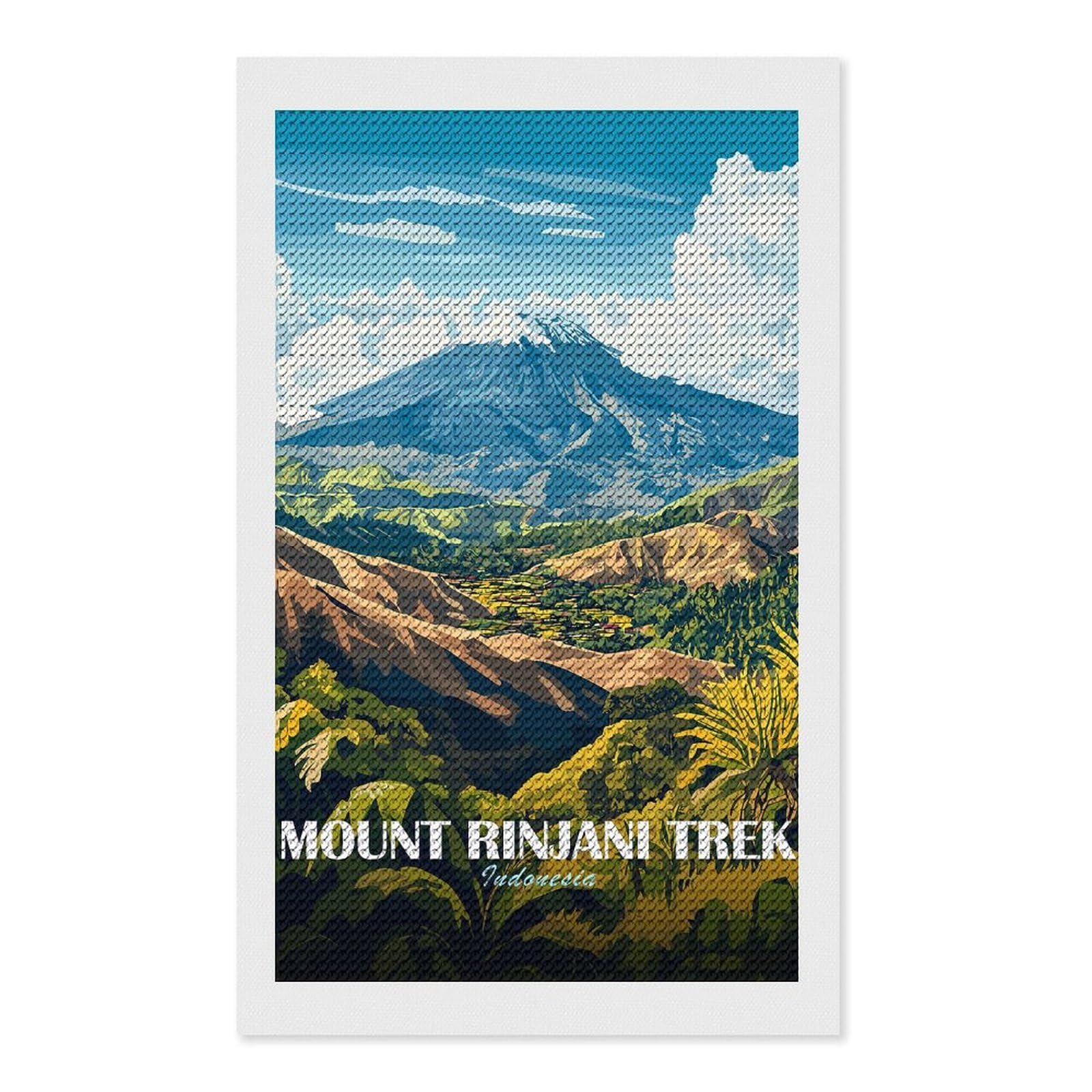 Junmoney Mount Rinjani Trek, Indonesia Diamond Painting Canvas Set 12"x20", Satisfying Creative Project, Easy to Follow Symbols, Fun Craft Experience