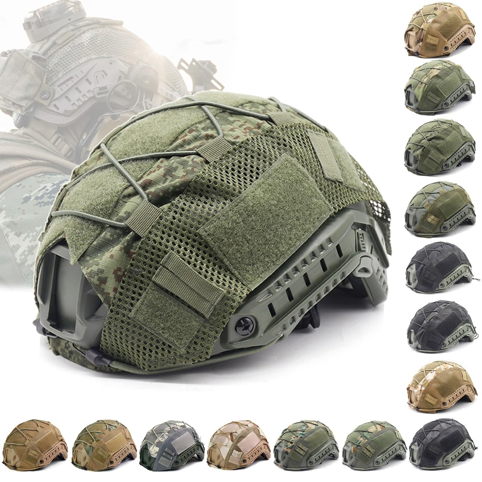 Tactical Helmet Cover Camo FAST Airsoft Paintball High-cut Helmet Cloth Hunting Shooting Helmet Accessories with Elastic Cord(Russian)