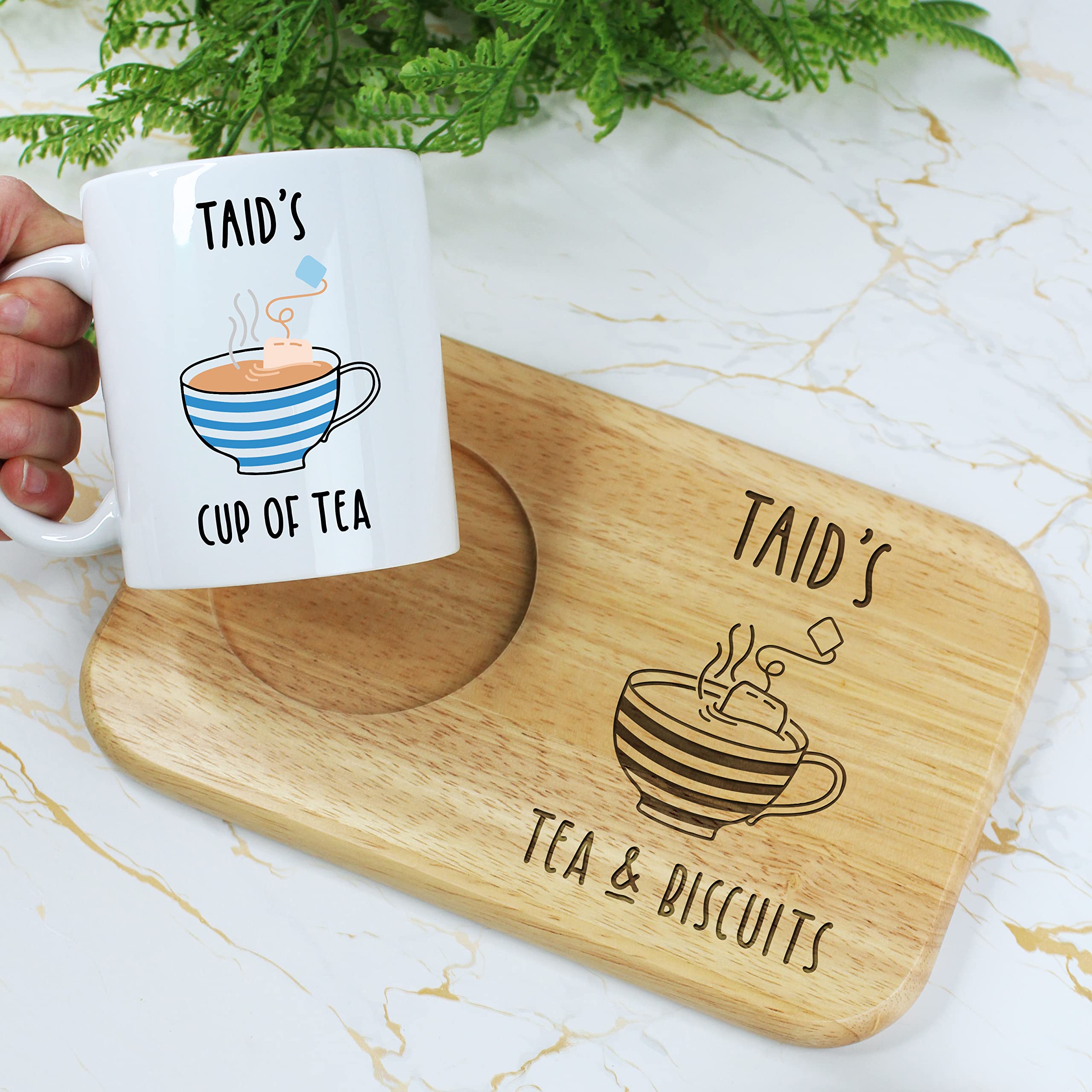 Ebuygb Taid 'S Tea & Biscuits Board & Mug Set, Wooden Treat Board With Cup Of Tea Mug, Snack Tray, 350Ml Coffee Mug, Father's Day, Birthday Gifts For Welsh Grandad
