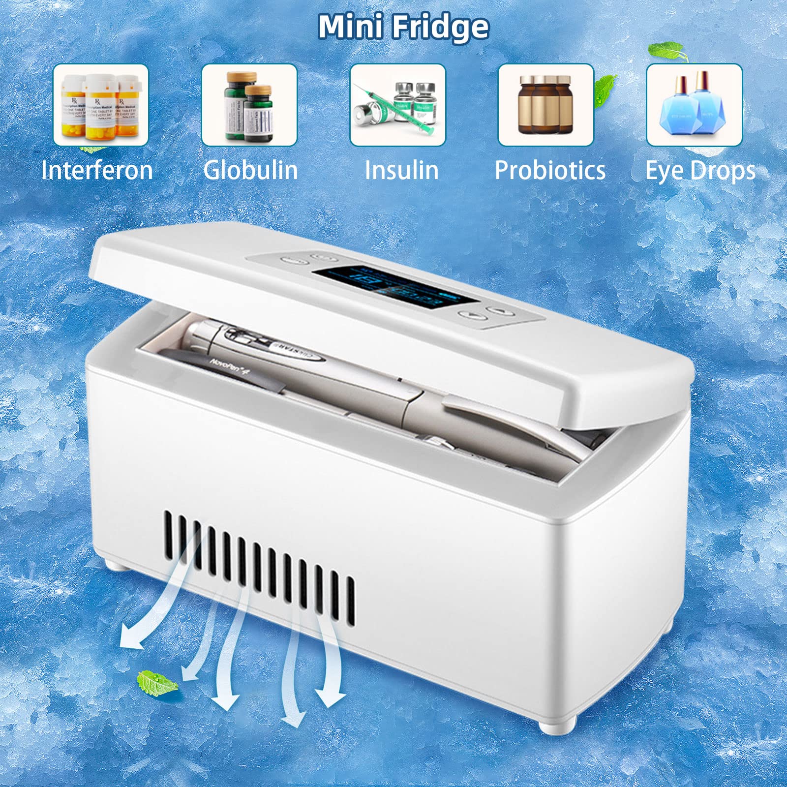 Mini USB Refrigerador de medicamentos y Enfriador de insulina para Almacenamiento de medicamentos para diabéticos, termostato de 2-8 ℃ Refrigerador de medicamentos Doublebattery
