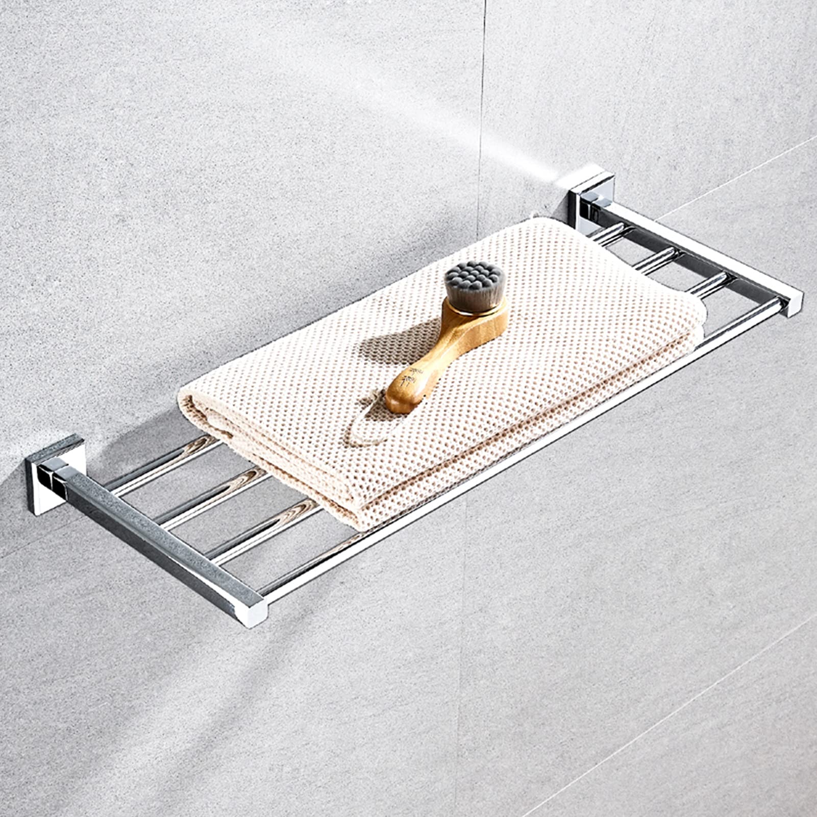 LMYSXAOZ Copper Bathroom Towel Rails Shelf, Wall Mounted 4-rods Storage Shelves, Kitchen Dish Cloths Hanger, 9 Sizes 30cm-80cm, Chrome (Size : 40cm)