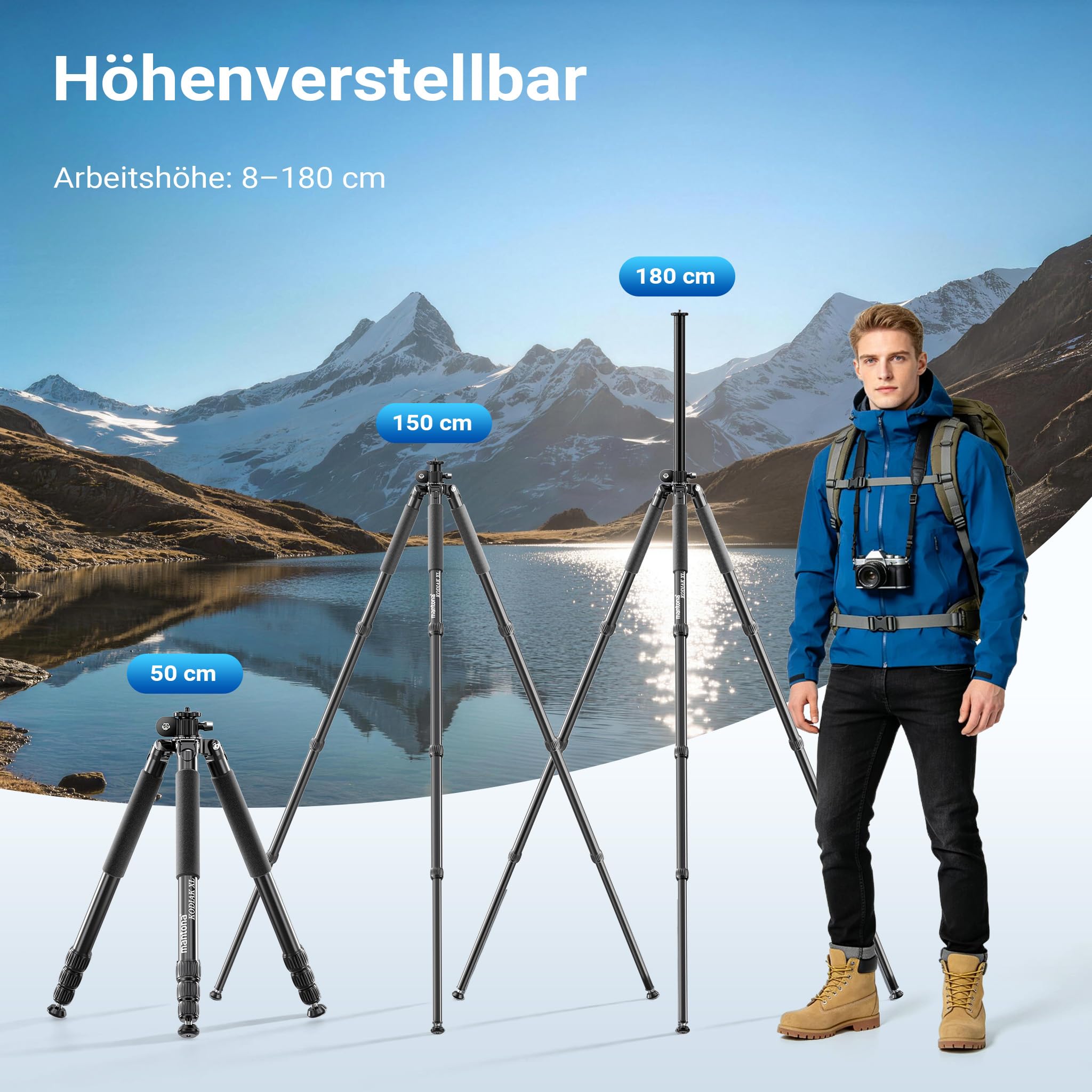 Mantona Kodiak XL 324 + Onyx 12 – zestaw statywu fotograficznego z głowicą kulową z aluminium i płytką szybkiej wymiany kompatybilną z systemem Arca Swiss