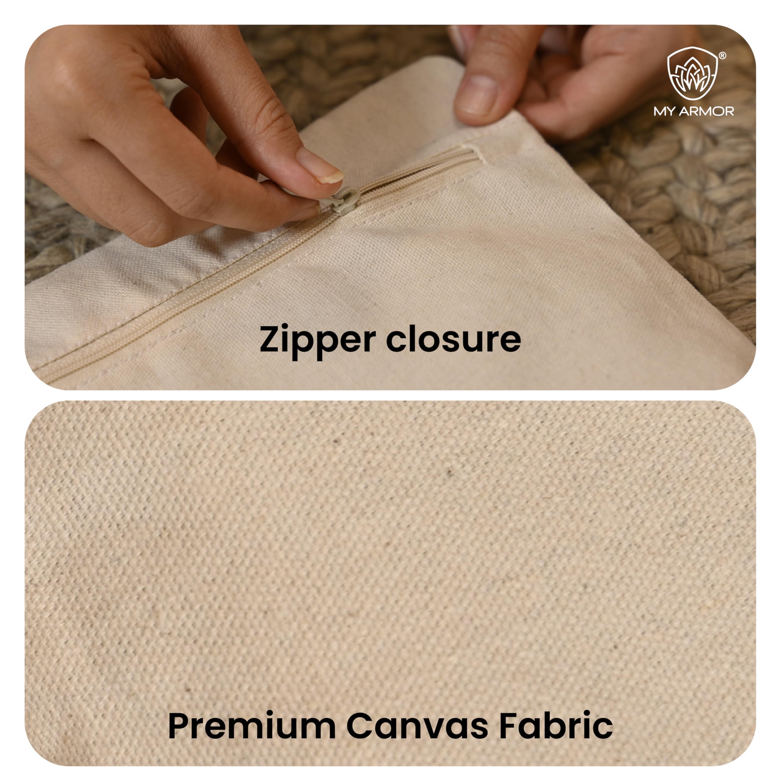 MY ARMOR Cotton Canvas Saree Covers with Zip Set of 12, Clothes Storage Bags, Transparent Mesh Window, Saree Organizer for Wardrobe, 16.5 x 15.5 Inches 1
