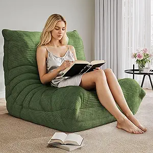 DWVO Upholstered Floor Sofa, Memory Foam Lazy Floor Sofa Couch, Large Soft Corduroy Beanbags Chair with Washable Cover for Living Room Apartment Dorm Office, Green