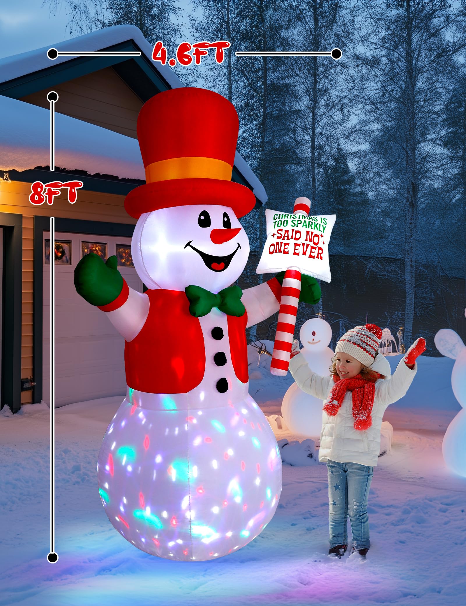 Vintoney 244cm/8FT Inflatable Snowman Outdoor Christmas Decorations - Image 2