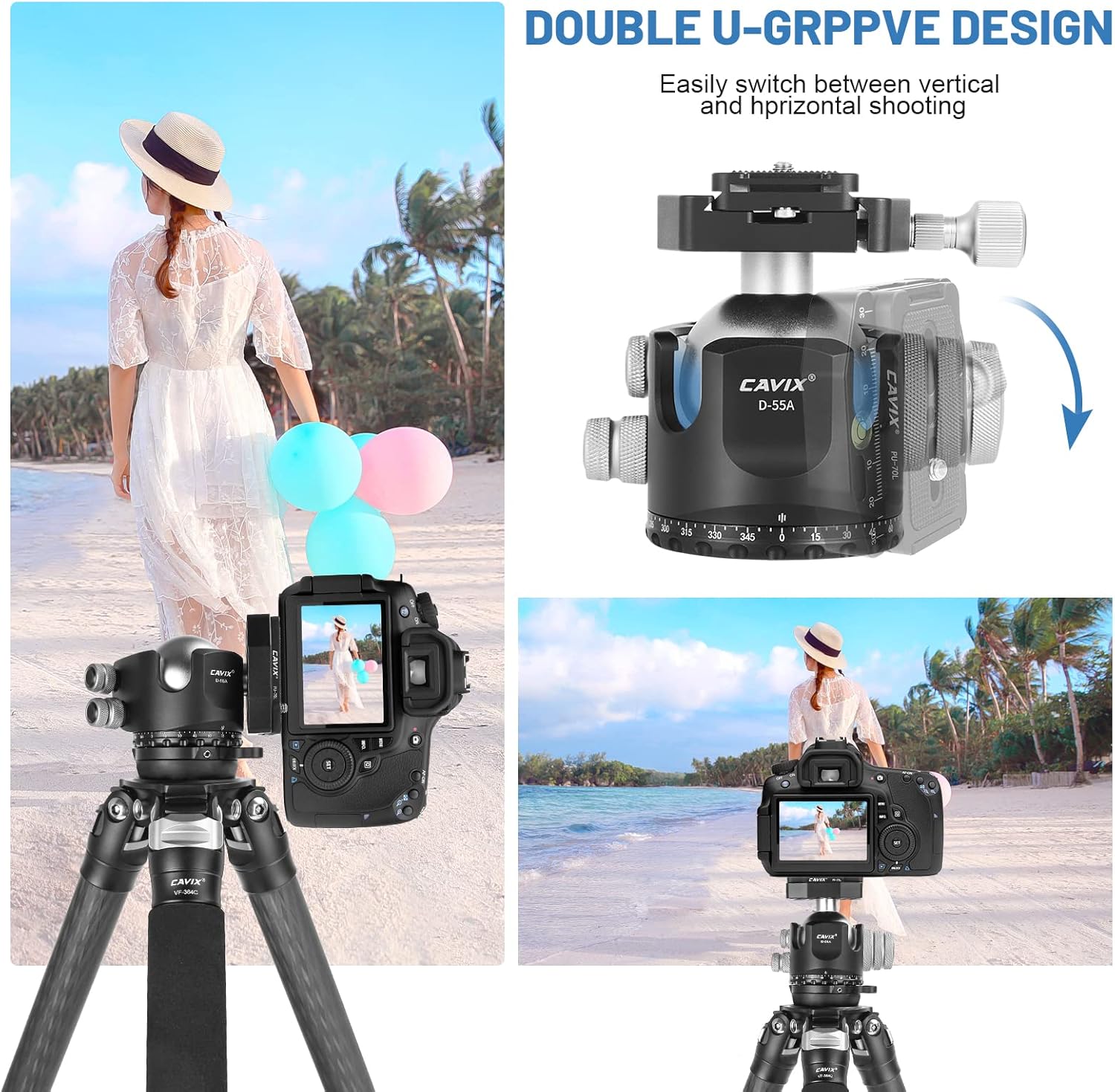 55mm Ball Head, CAVIX Low Profile Ball Head Heavy Duty 360 Degree Tripod Head, Aluminum Alloy Mount for Tripod with Two 1/4'' Quick Release Plates, Max Load 88.18lbs/40kg