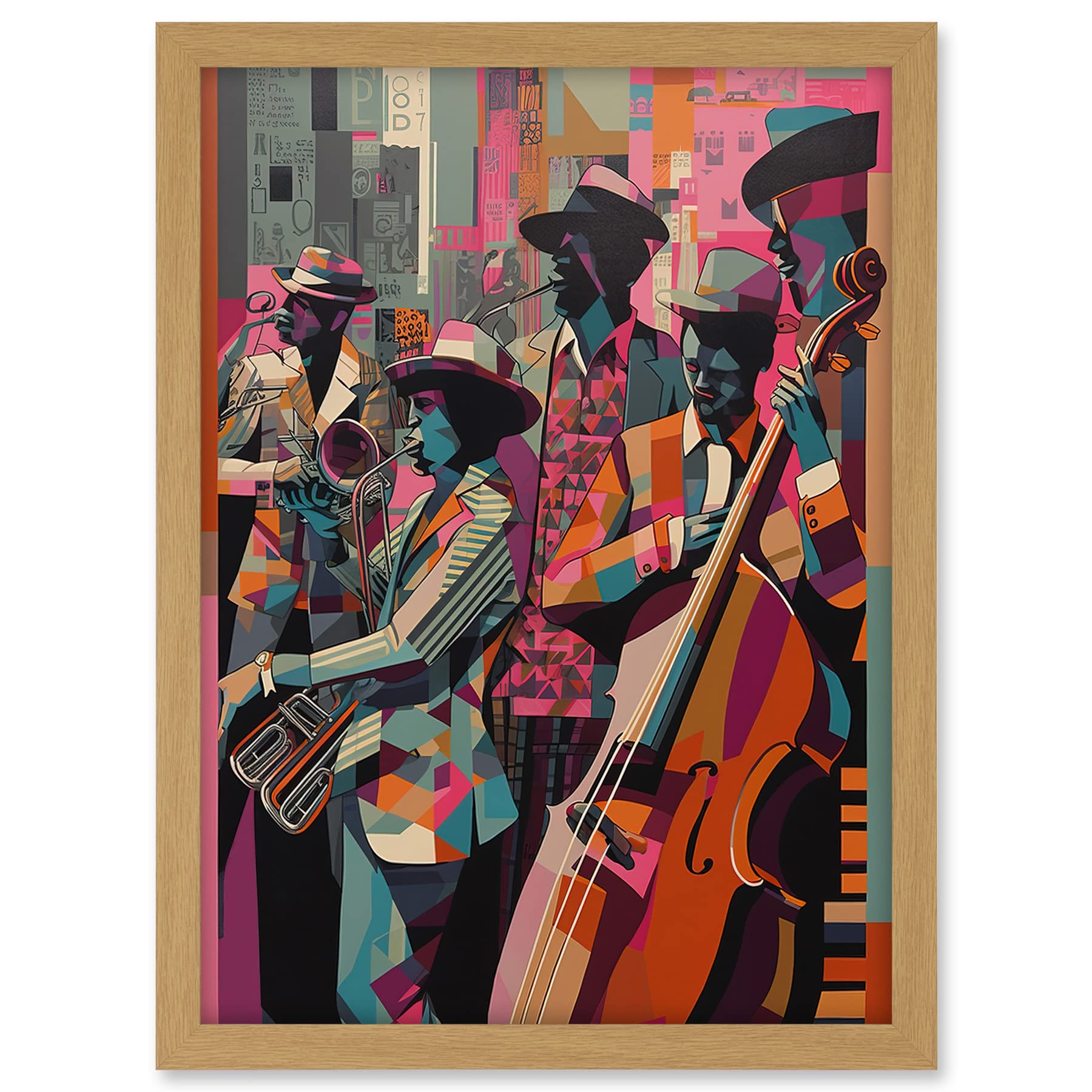 Artery8 New Orleans Jazz Festival Musicians Warming Up in the City Street Abstract Modern Painting Artwork Framed A3 Wall Art Print