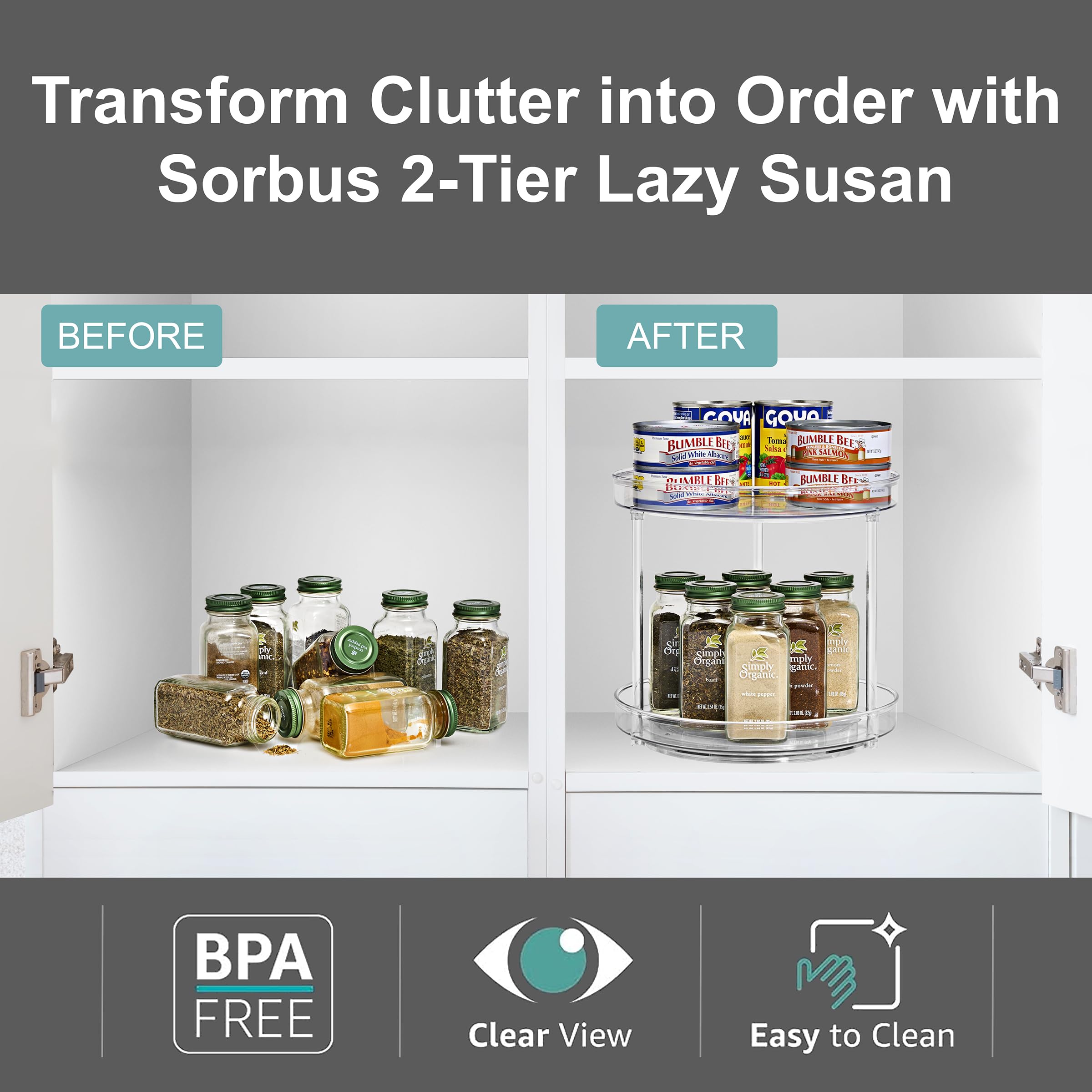 Snapklik.com : 9 Inch 2 Tier Clear Lazy Susan Organizer, Turntable