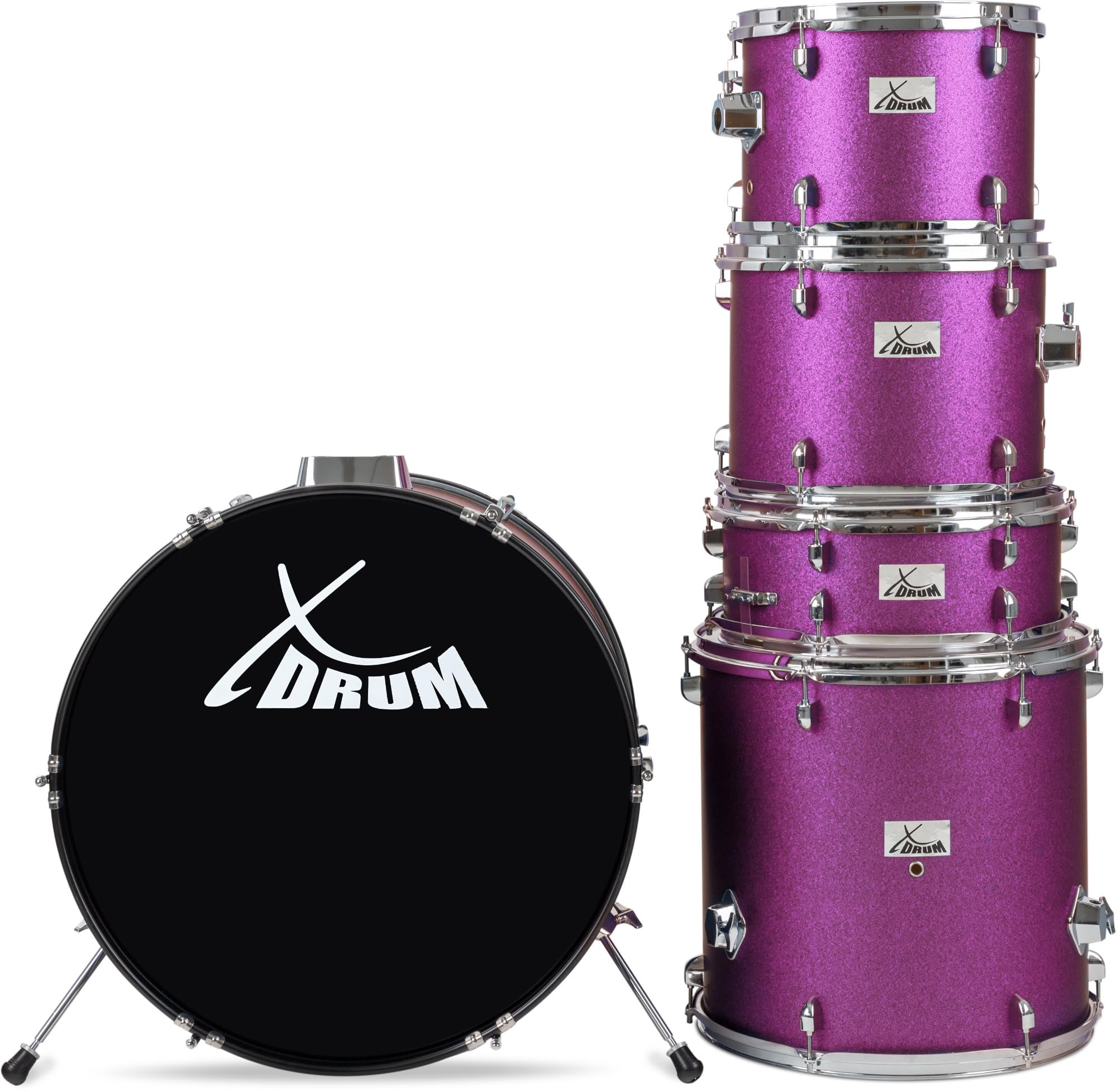 XDrum Semi 22" Standard Schlagzeug Satin Purple Sparkle - 22" BD, 12" TT, 13" TT, 16" FT, 14" SD - Set inkl. 16" Crash Becken und Galgenbeckenständer - Lila