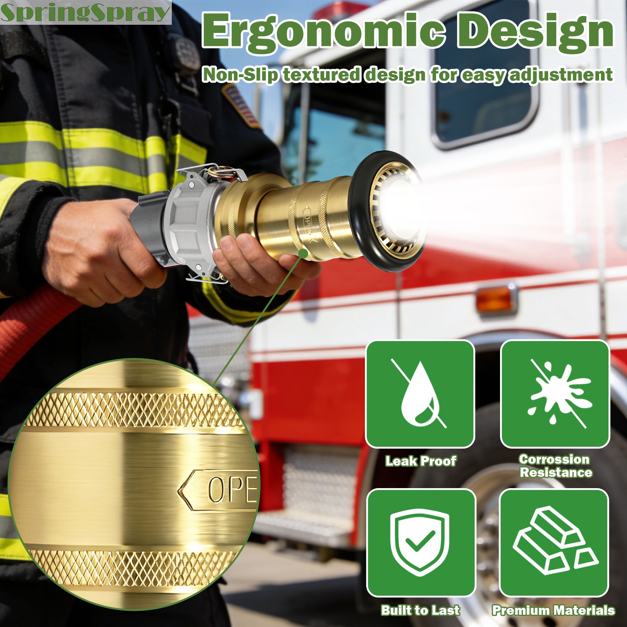 Acoplamiento de aluminio Camlock de 2 pulgadas NPSH con boquilla de manguera de fuego de latón 2 pulgadas Equipo de fuego Flujo constante Heavy Duty Industrial Boquilla de niebla