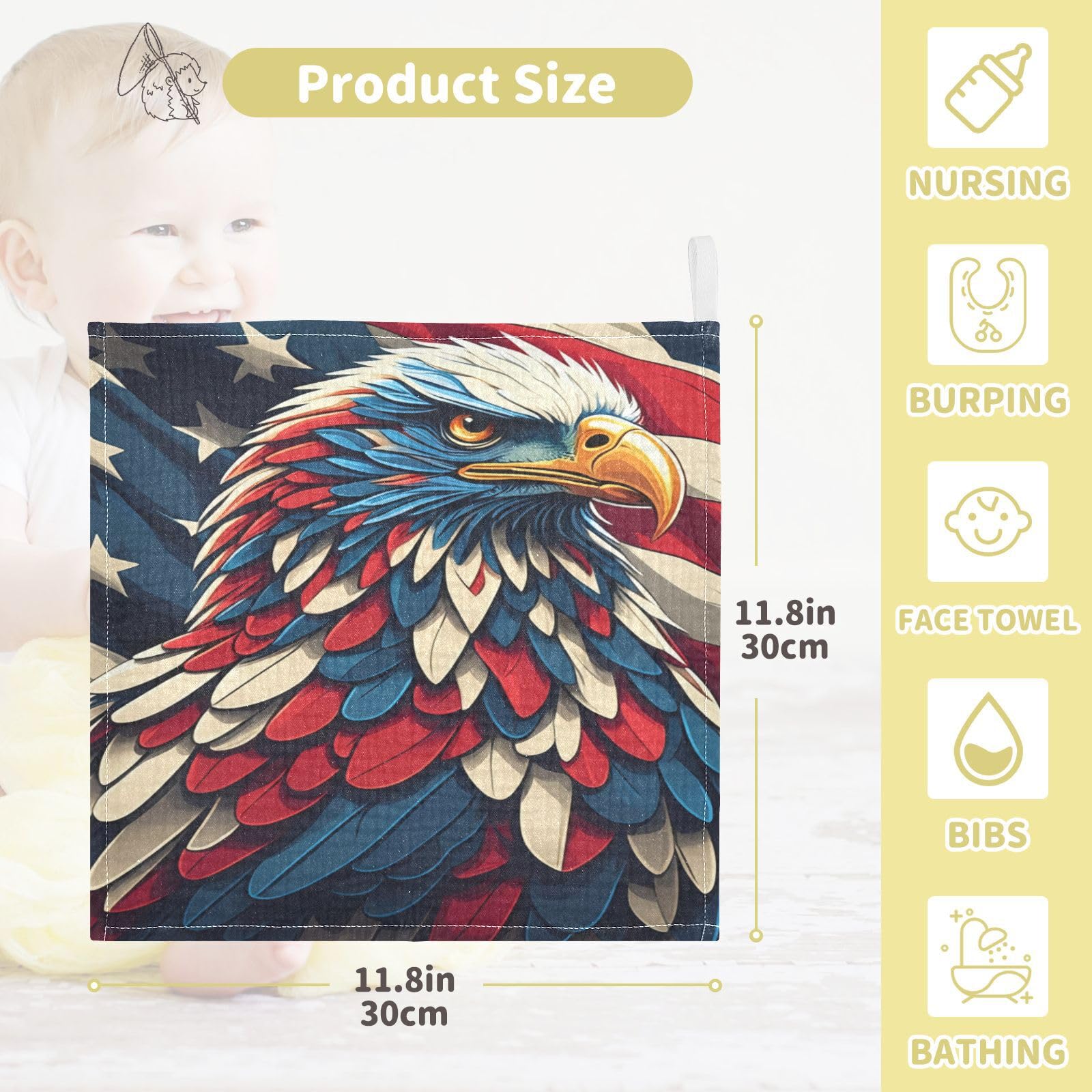 Nander 3Pack Baby Muslin Washcloths,American Eagle Soft Face Cloths for Newborn, Absorbent Bath Wash Cloths, Wipes, Burp Rag,Toddlers Essentials Stuff, Baby Registry as Shower
