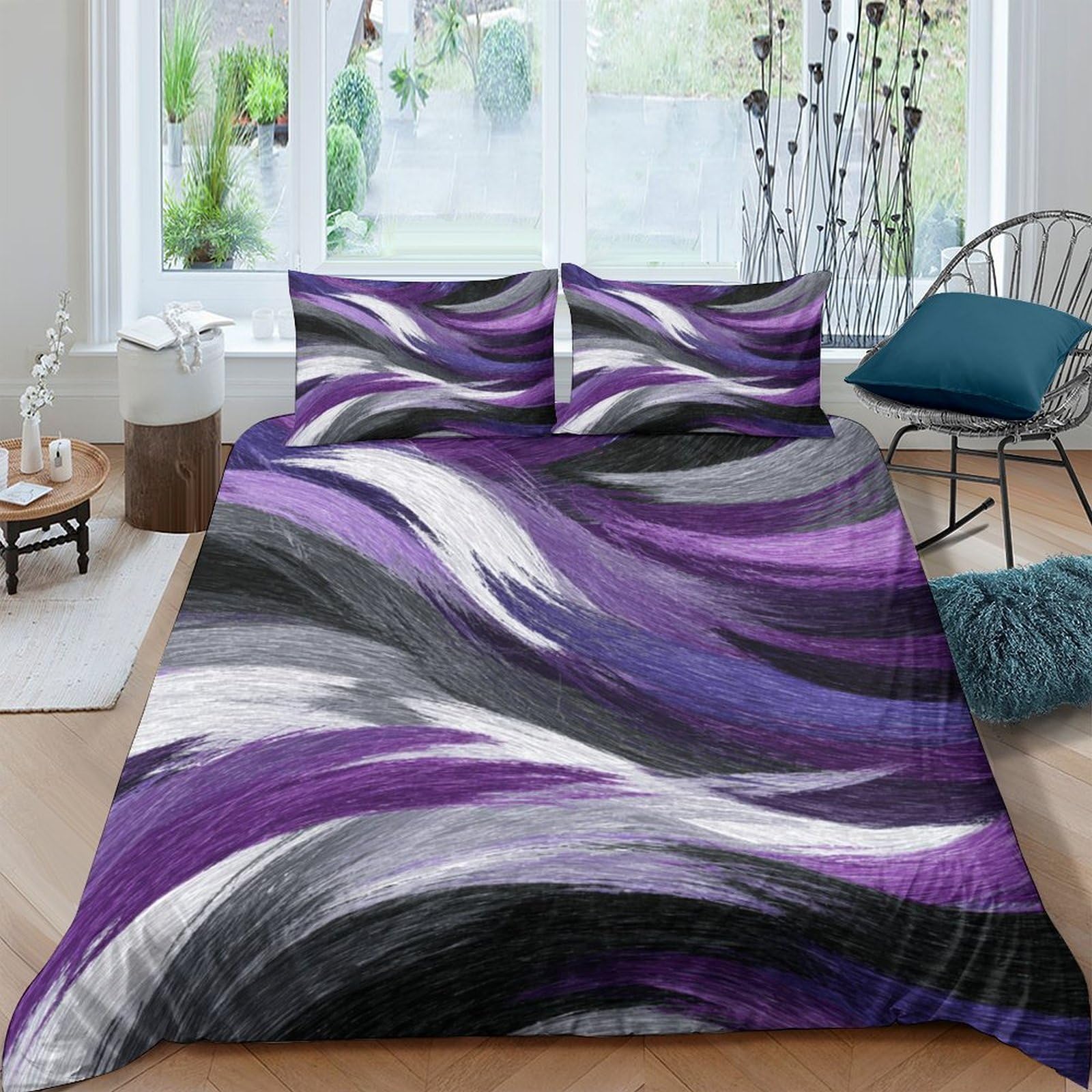 Ctjqhvkz Style-6 3D Printed Abstract Purple Wave Fitted Sheet Microfiber Soft Breathable Grey Swirl Mattress Cover For Bedroom Single（135X200cm）