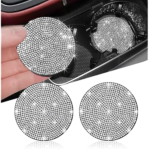 NBTEPEM 2pcs Bling Car Cup Holder Coaster, 2.75 inch Anti-Slip Shockproof Universal Fashion Coasters Insert Crystal Rhinestone Automotive Interior Accessories for Women (2 pcs, White)