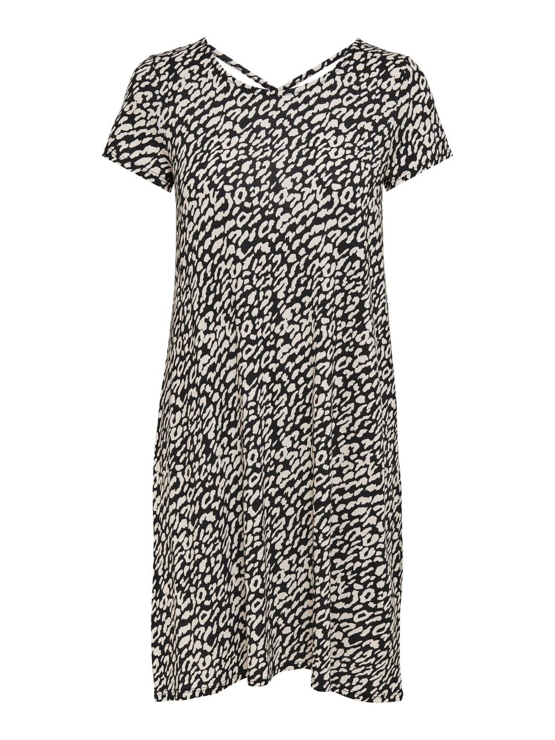 ONLY Womens Onlbera Back Lace Up S/S JRS Noos Dress, Black/AOP: Eggnog Leo, M UK