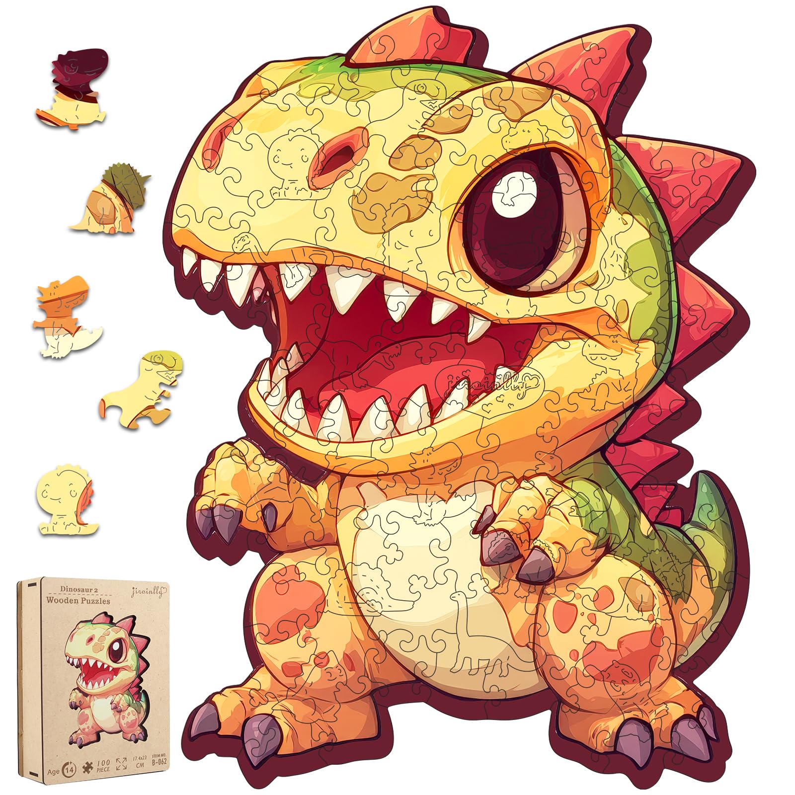 Jiroinlly Wooden Puzzles for Adult and Kids, 100 Pieces Dinosaur Puzzle, Unique Shaped Animal Wooden Preschool Puzzle, Tod...