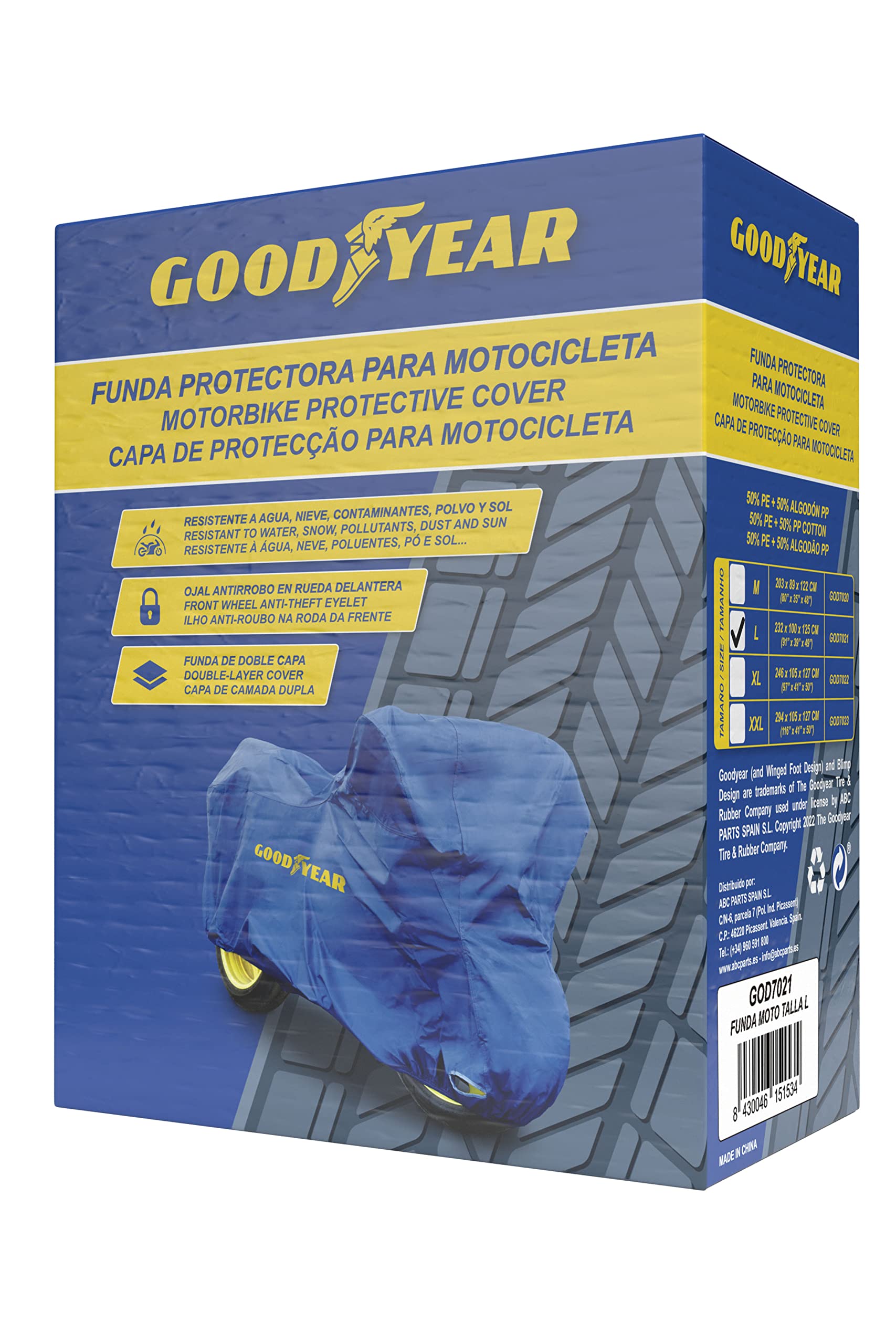 Goodyear Funda Protectora para Moto Talla L Doble Capa con Ojal de Seguridad