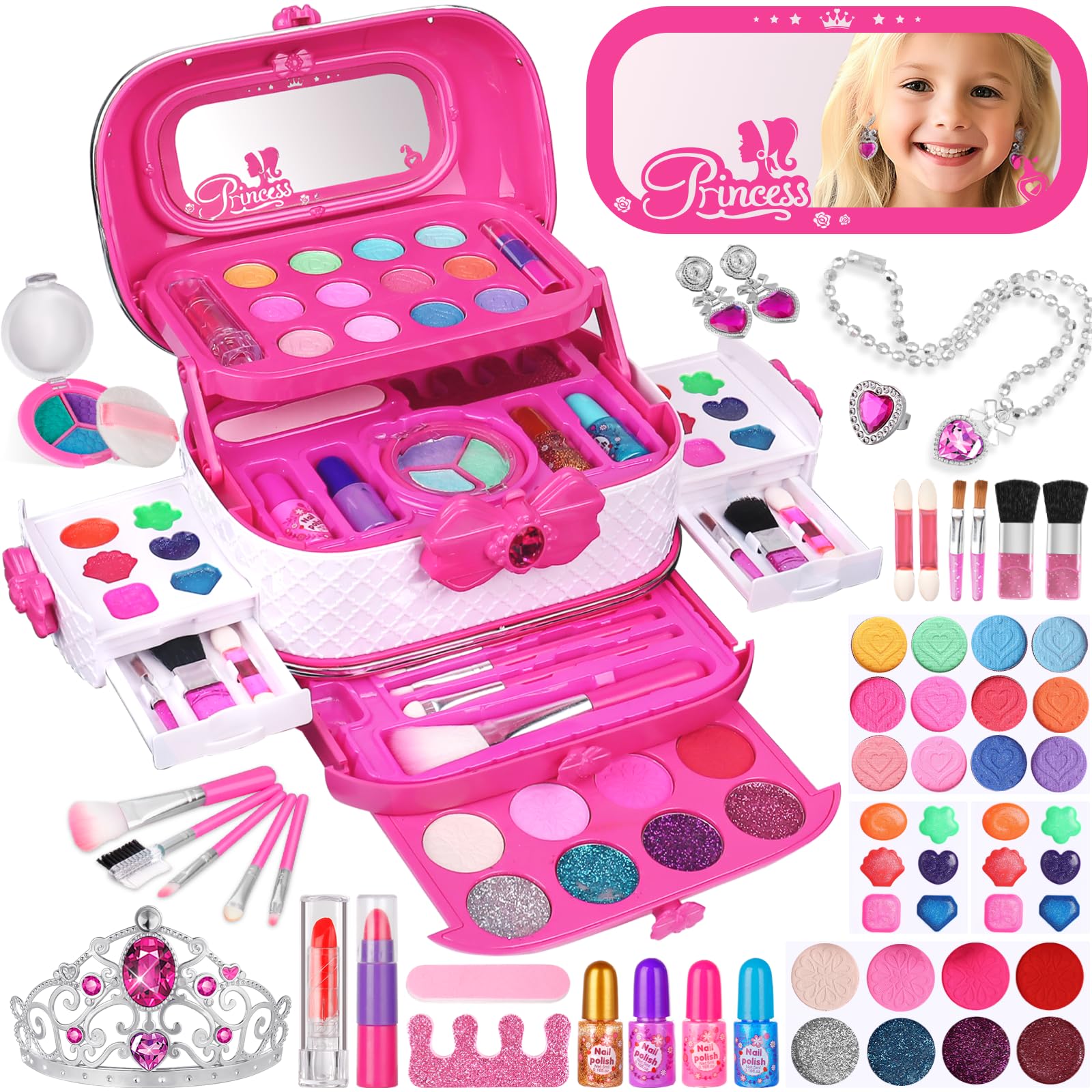 Kids Makeup Sets for Girl 59 PCS Washable Little Girl Makeup Set Girl Princess Play Games Kids Toys Presents,Teenage Girls Gifts Christmas Birthday For Age 3-12 Year Old