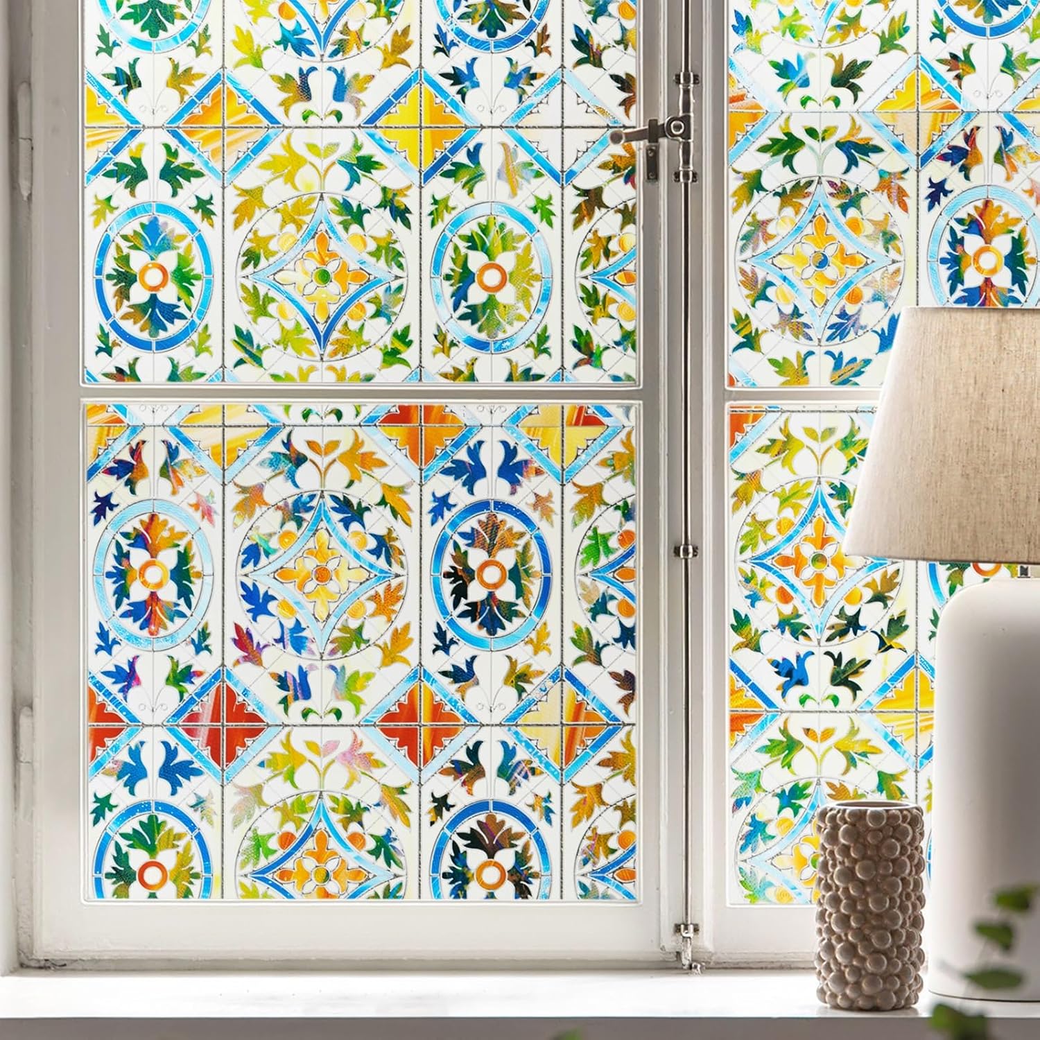 LEMON CLOUD Window Privacy Film, 3D Stained Glass Window, Static Cling Window Sticker, Non-Adhesive Heat Control Window Film Decorative for Home, Glass Door (Retro Style,23.6 x 35.4inch) 23.6 x 35.4 Inch Retro Style