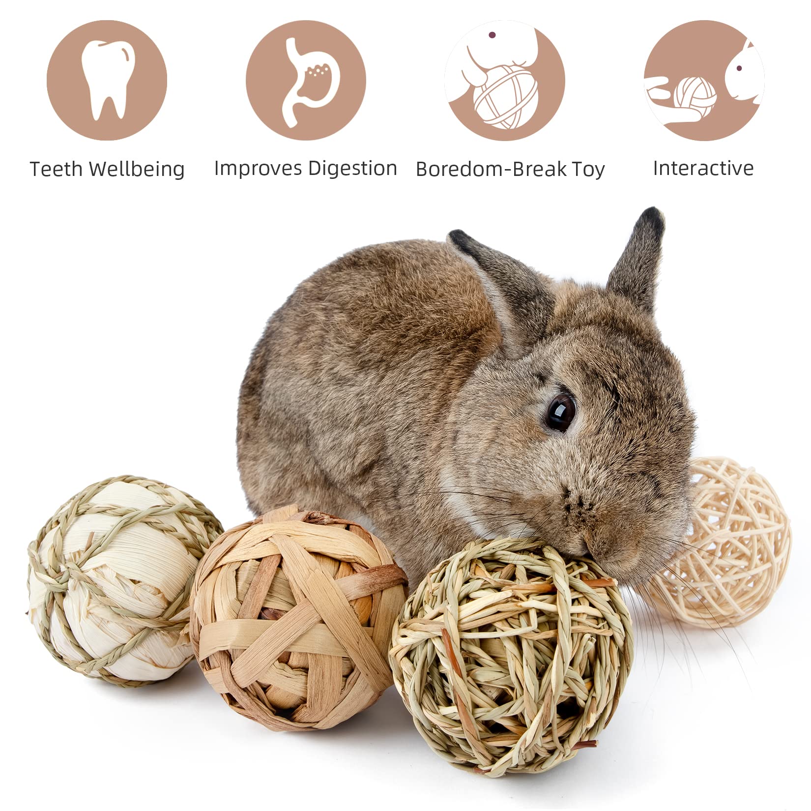 Niteangel Natural Chew Activity Toys Fun Safe Hay Grass Pet Balls for Chinchilla Guinea Pig Rats Rabbits Hamster Gerbil Degu Bunny and Other Small Animals (8 Balls) - Image 3