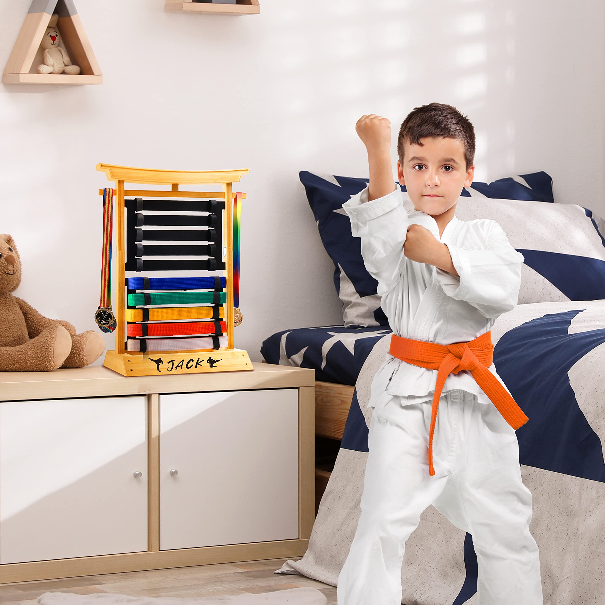 Martial Arts Belt Display Organizer - Wall Mount Holds 12 Belts For Karate Taekwondo Judo