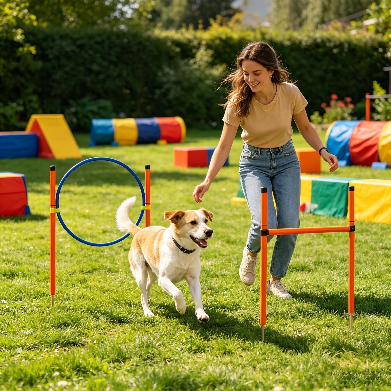Zestaw toru przeszkód agility dla psów Gra Agility Z Tunelem | Wyposażenie Parku Dla Psów Do Użytku Na Świeżym Powietrzu W Ogrodzie, Parku, Na Plaży, Placu Zabaw, Boisku, Podczas Zawodów