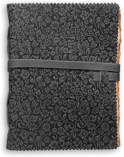 Miniatura 2 de Diario floral encuadernado en cuero en relieve para mujeres y hombres, 200 páginas, 6 x 4 pulgadas (A6), negro - Libro de sombras, diario de viaje