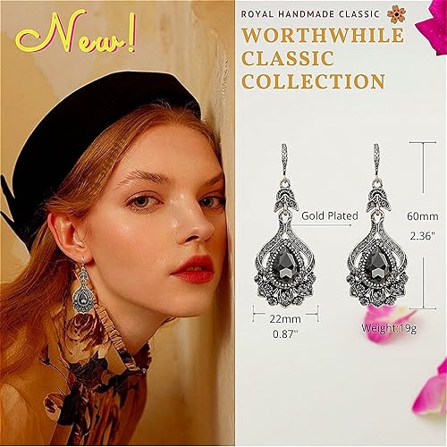 Miniatura 5 de Aretes colgantes vintage chapados en oro negro y gris para mujer con cristales de circonita cúbica