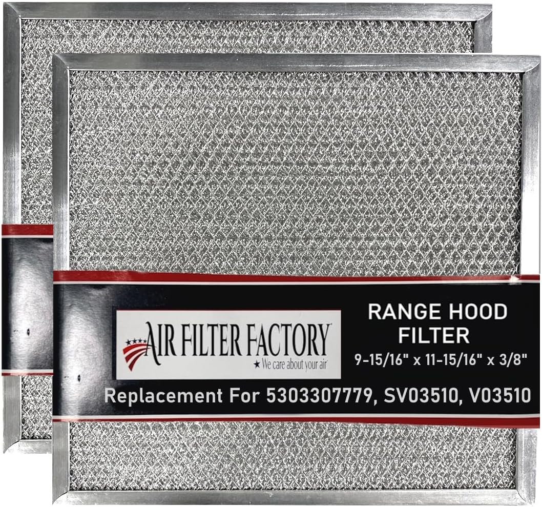 Air Filter Factory Replacement For 5303307779, SV03510, V03510, 103982043, 1930737, 3510, 64000, 99010259, 99010264 Aluminum Mesh Grease Range Hood Filters 9-15/16 x 11-15/16 x 3/8 Inches 2-Pack