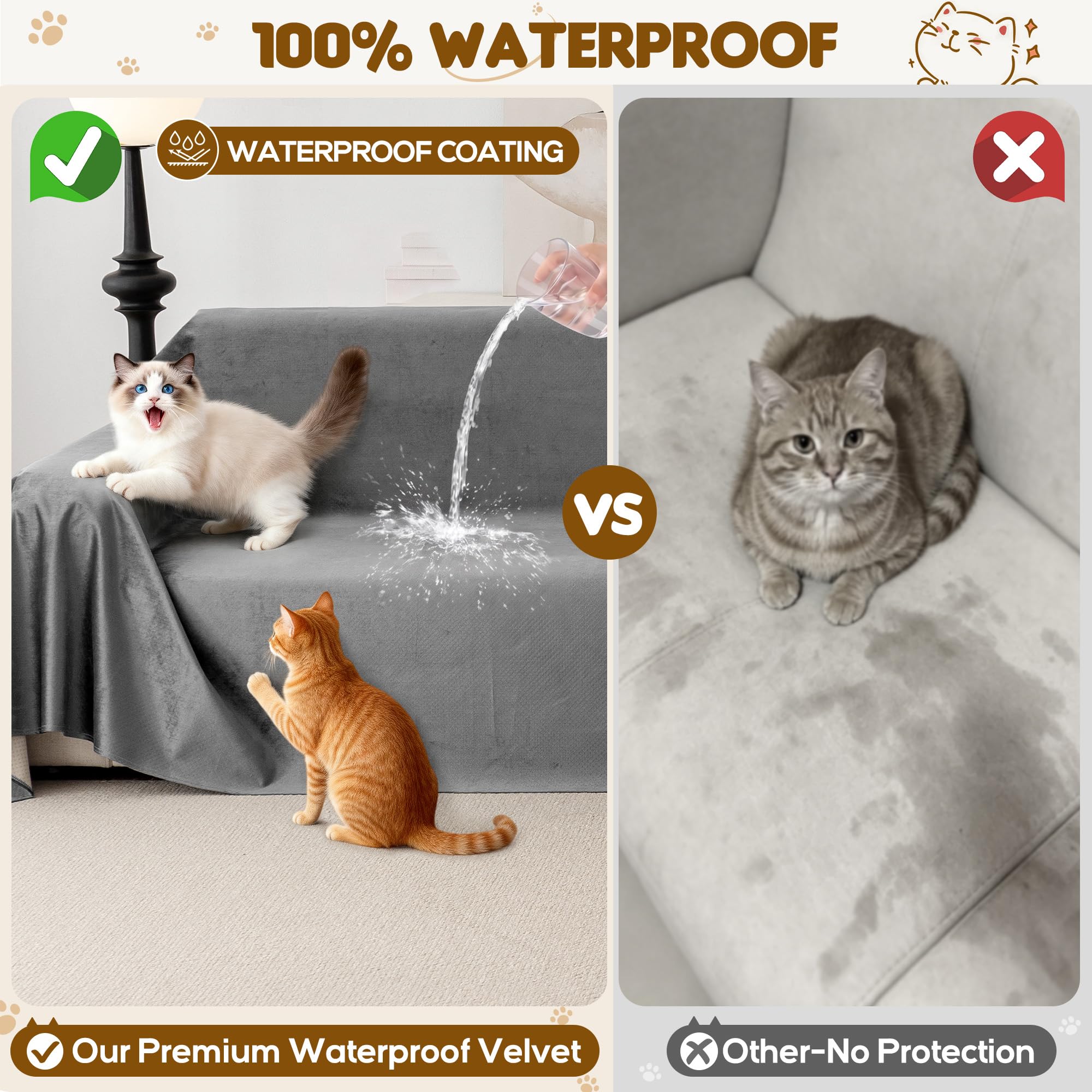Loiion L-Form Sofaschutz Katze, Ecksofa-Überwurf Kratzschutz Wasserdicht, Sofabezug 2-teilig für Haustiere, Weicher Rutschfester Schutz für L-Sofa, Dunkelgrau (180x260+180x280cm)
