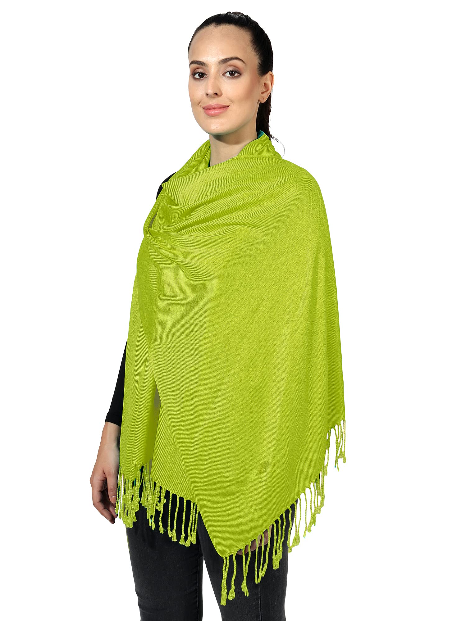 World of Shawls Pashmina Style All Seasons Handcrafted Wrap Shawl Stole Scarf (Lime Green)
