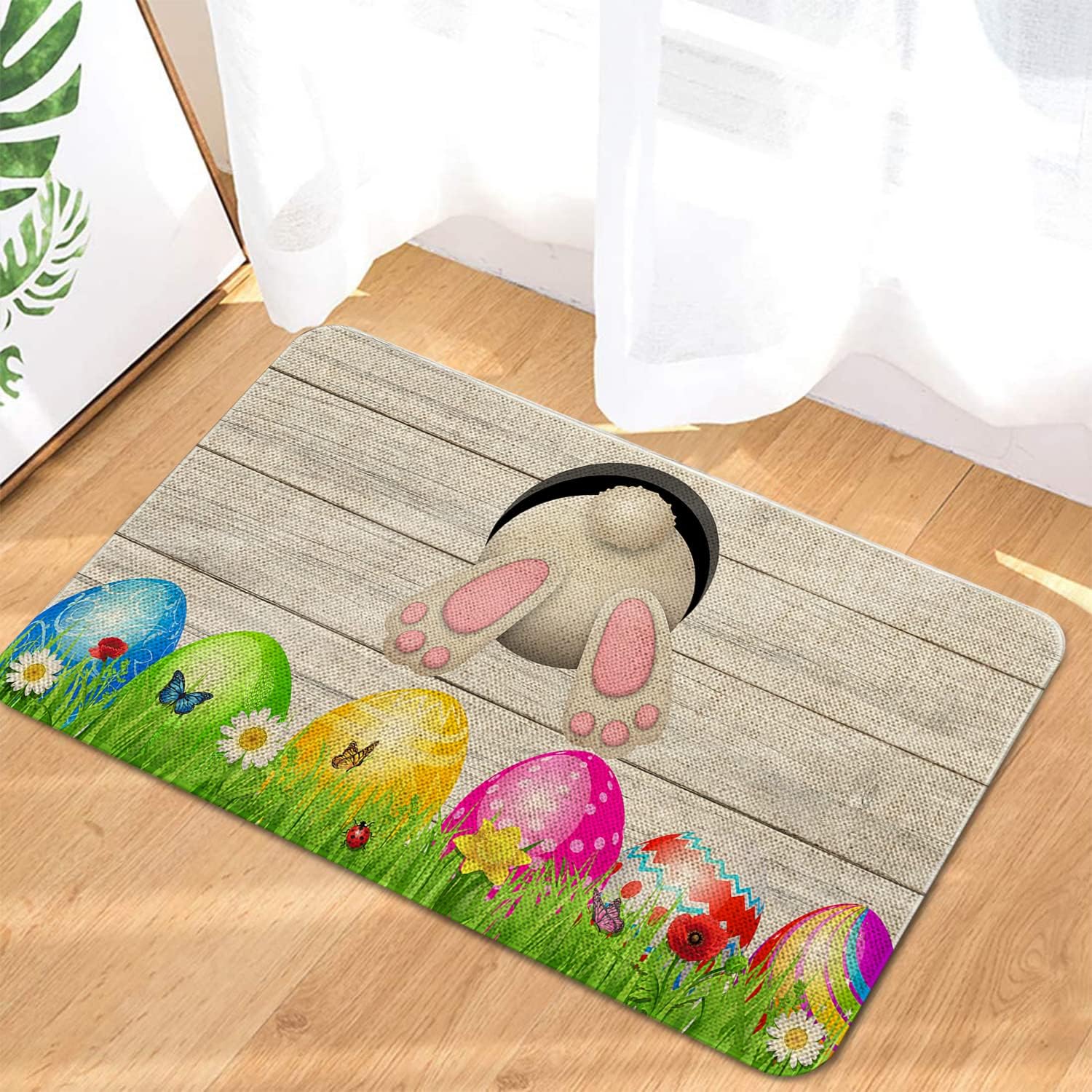 Roszwtit Easter Door Mat 30 X 17 Inch Easter Eggs Bunny Tail Doormat Indoor Outdoor Entrance Floor Mat Non Slip Easter Decor Rubber Mats