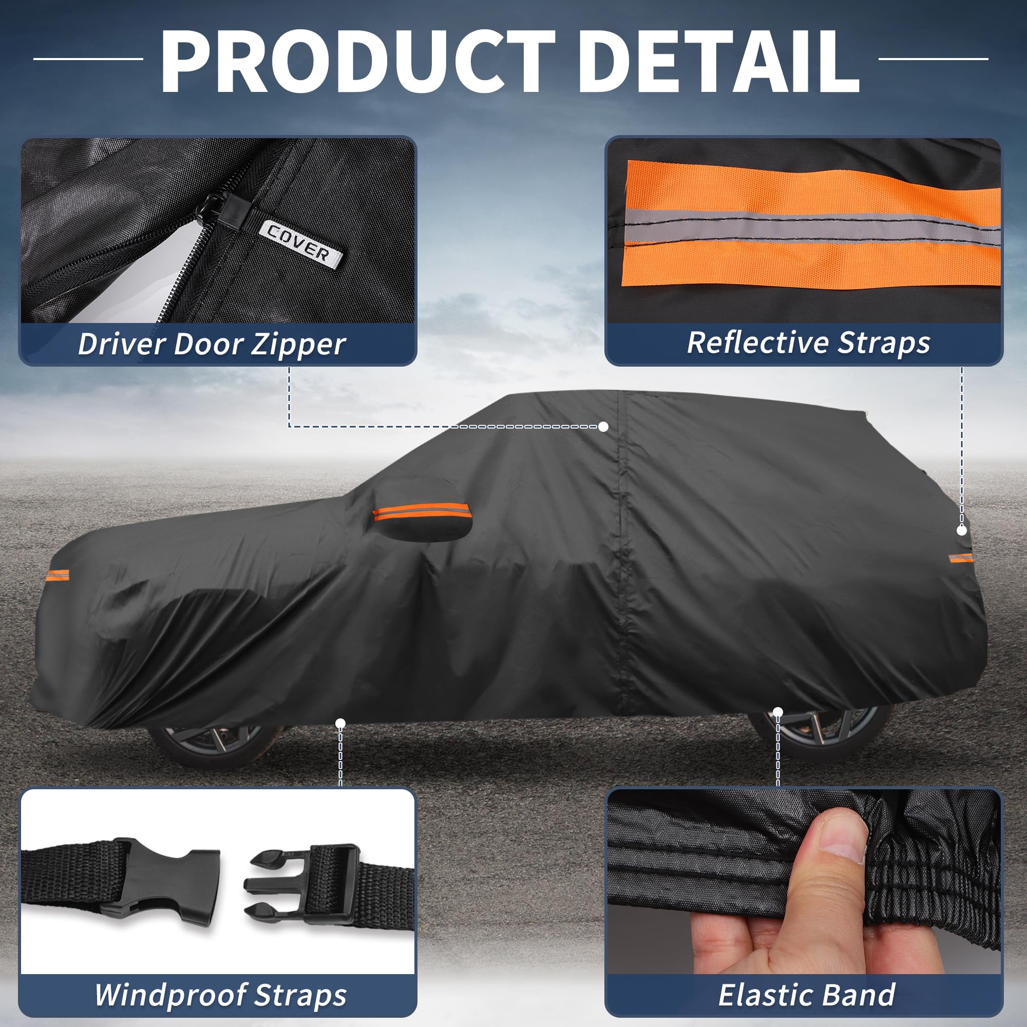 X AUTOHAUX Car Cover Outdoor Waterproof Sun Rain Snow Hail Protection with Left Side Door Zipper 210D-PU for — view 6