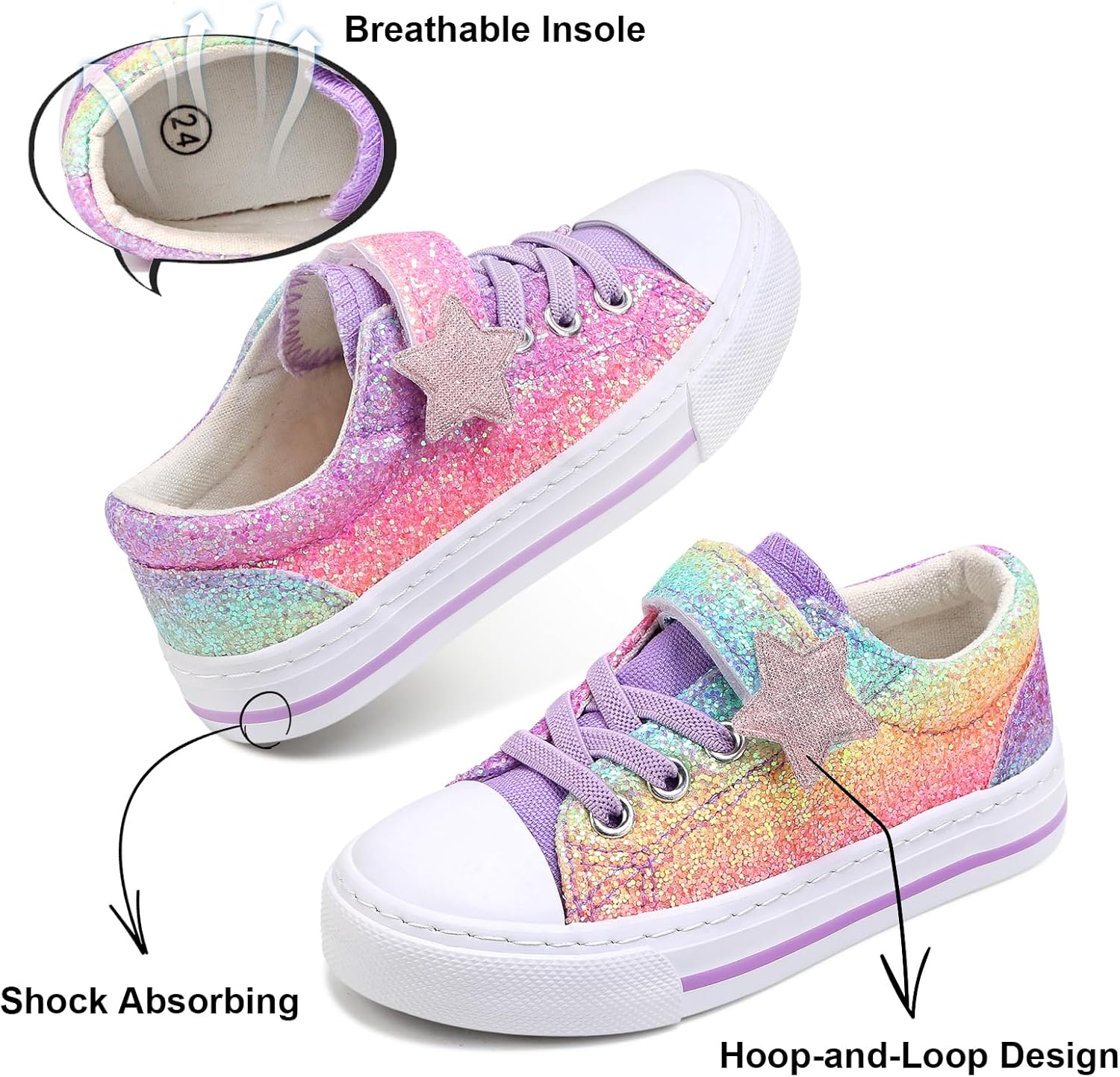 Girls Sneakers Glitter Tennis Shoes Lightweight Non-Slip Running Walking Shoes for Toddler/Little Kid/Big Kid - Image 8