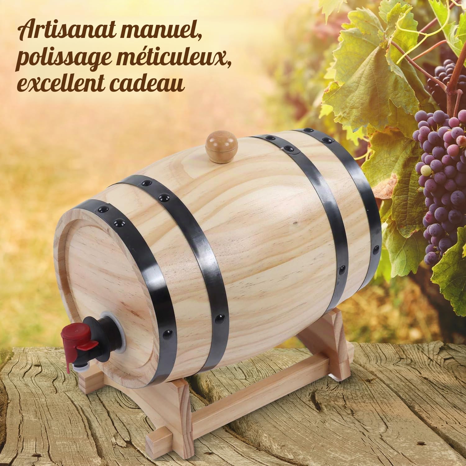 Tonneau à Vin avec Support, 1L Distributeur de Tonneaux à Vin en Bois Seau de Stockage Sans Fuite Fûts de Vieillissement de Fûts de Vin Fût de Whisky pour Bar de Restauration