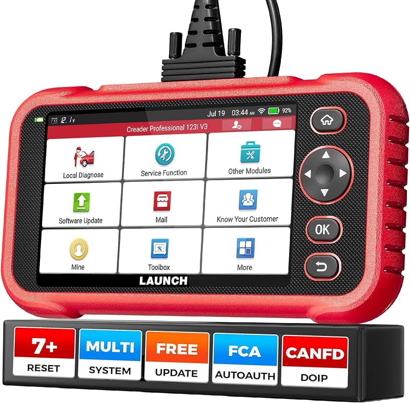 Escáner OBD2 CRP123I V3.0 Elite,7 reinicia el escáner del automóvil, actualización de por vida | FCA SGW, CANFD&DoIP, herramienta de escaneo de múltiples sistemas de servicio de aceite/SAS/acelerador/freno/BMS/DPF/ABS, prueba de batería, VIN automático, datos en vivo