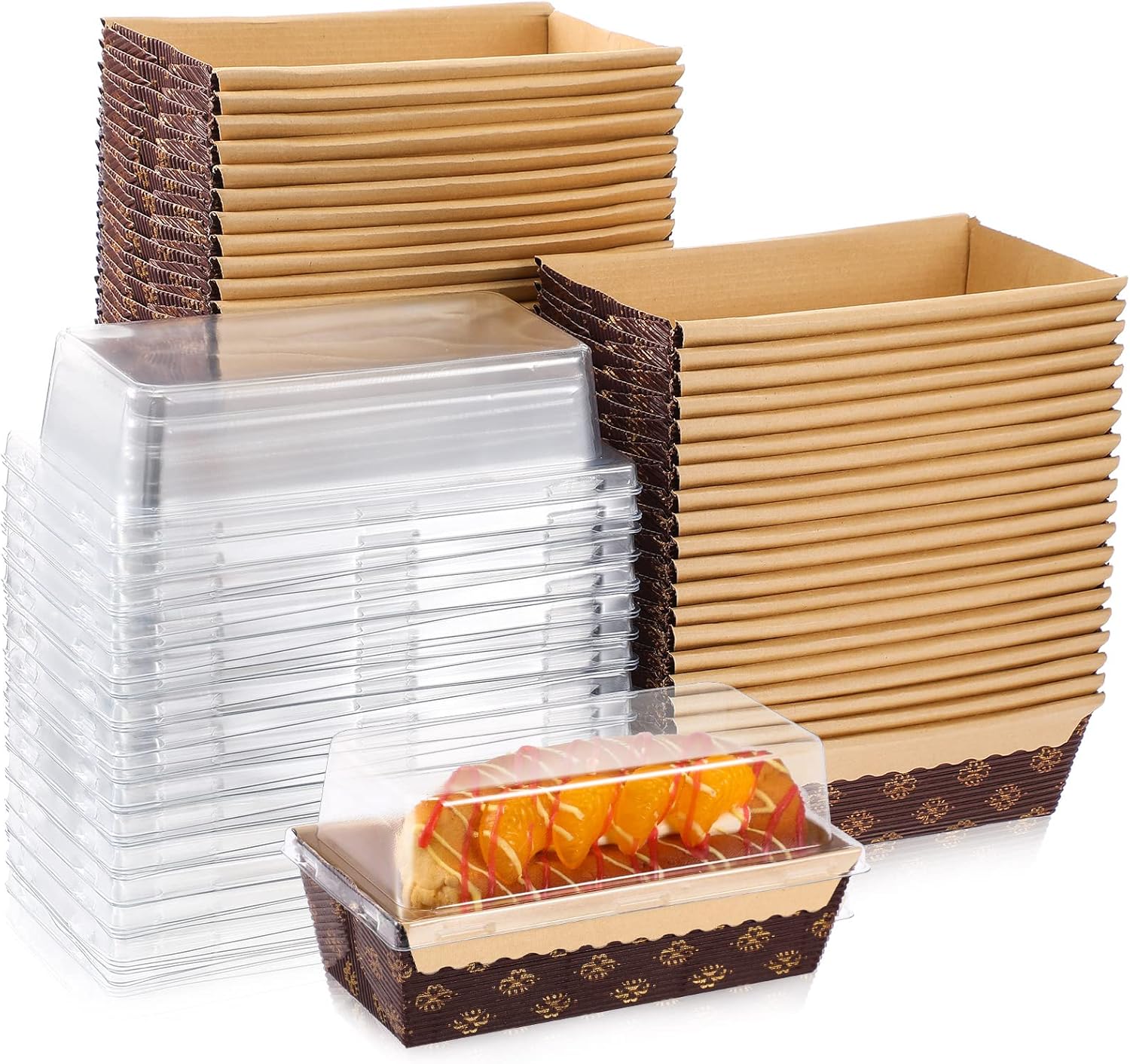 Sabary 50 Pcs Paper Baking Loaf Pan with Lids Disposable Paper Pans Mold for Birthday Graduation Wedding Halloween Thanksgiving Christmas Cake Bread Bakery Holiday Gifts(5.91 x 2.48 x 1.94 Inches)