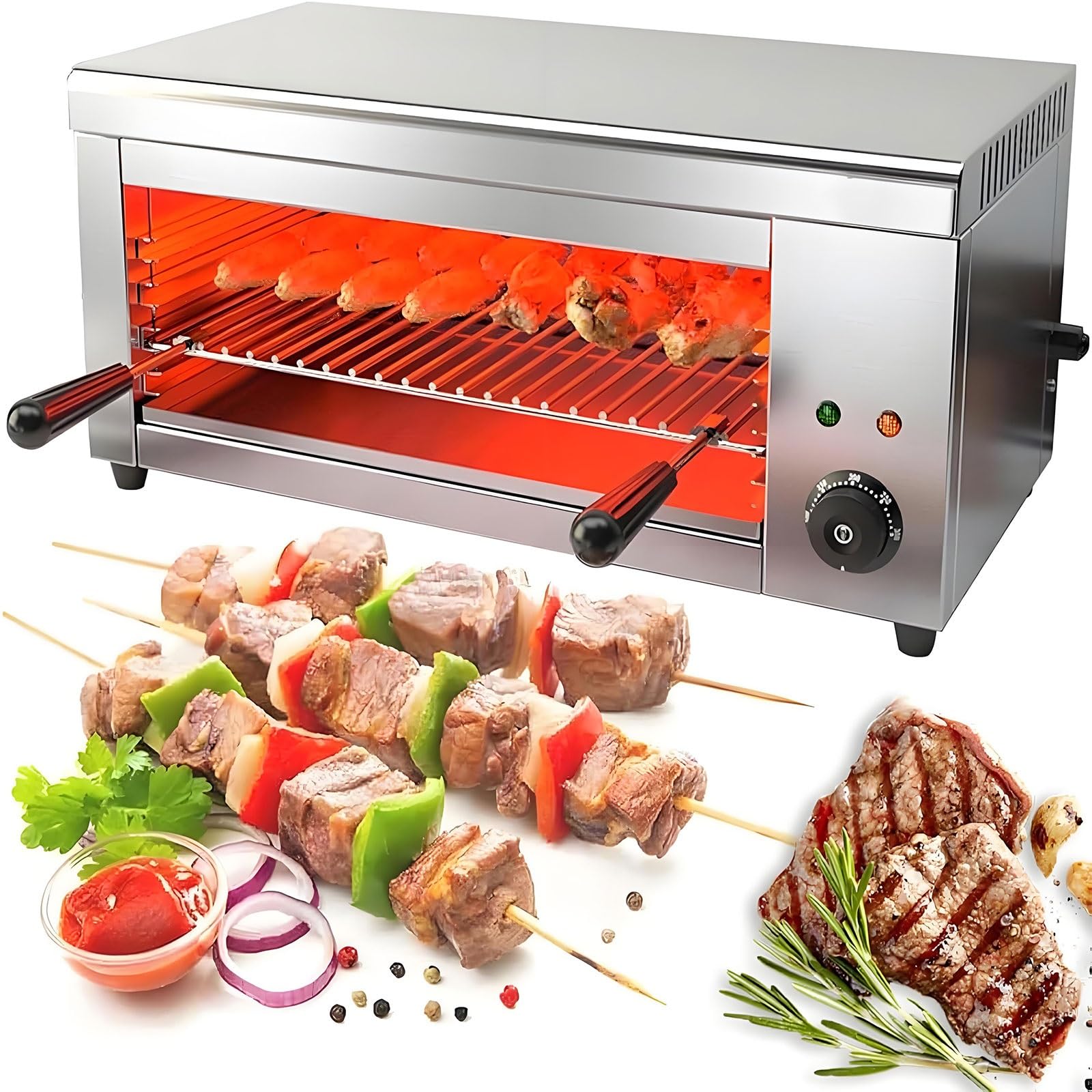 Horno De Salamandra Eléctrico Comercial Con Control Termostático, Professional Salamandra Rejilla Ajustable Para Uso Doméstico, Comercial, Montaje En Pared O Sobre Encimera
