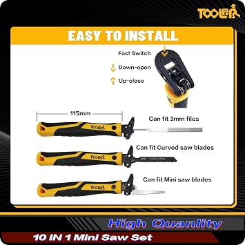 TOOLAN: 10-In-1 Model Craft Hand Saw & File Set DIY Mini Razor Saw&File Kit for Handcrafted, Modeling, Plastic, and Other Fine Cutting, Reliable Blade Quick Change Mechanism.