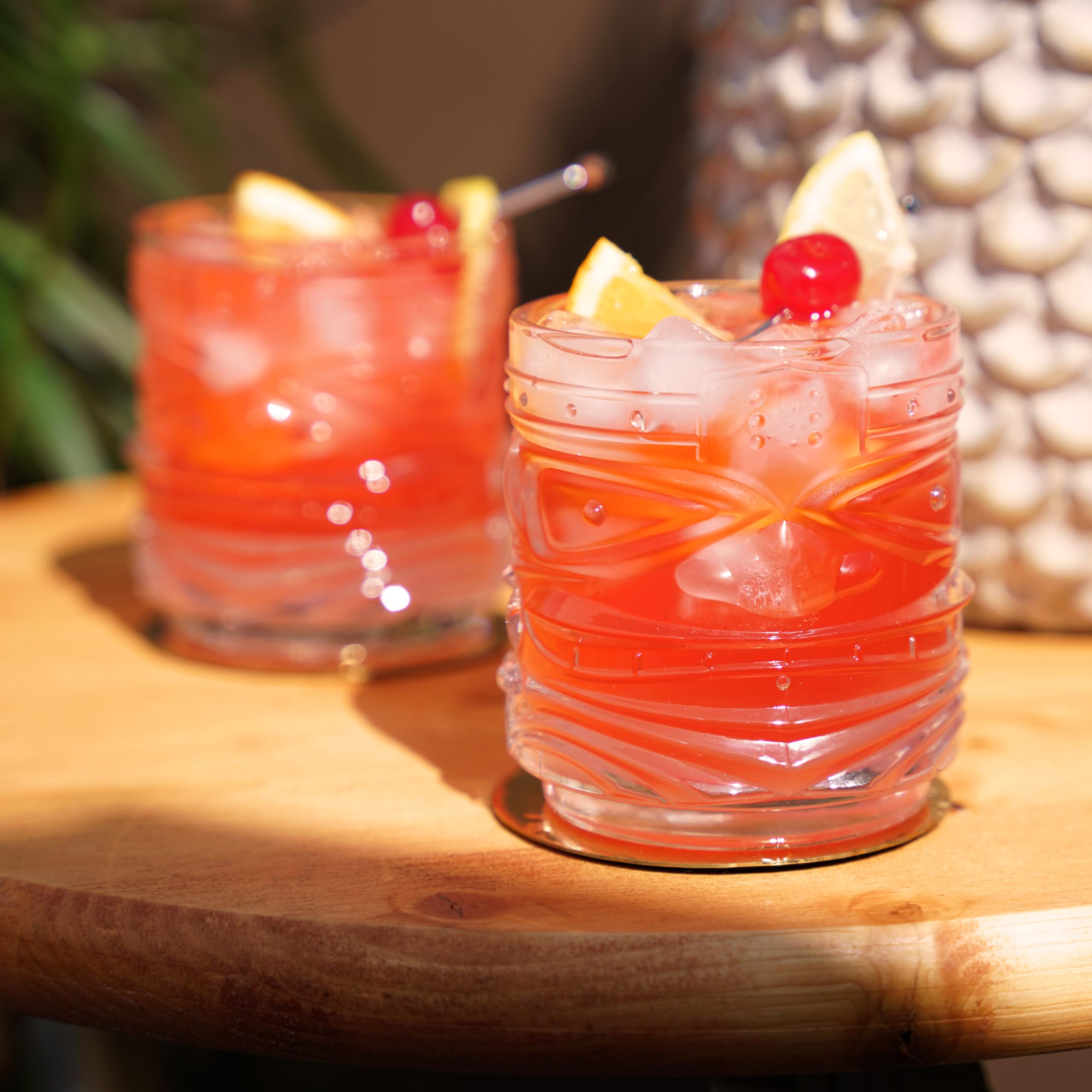 Viski Pacific Tiki Gläser Stapelbare Lowball DOF Tumbler, Tropische Cocktail und Bar Geschenke für Rum und Whiskey, 340 ml, 2 Stück (10856)