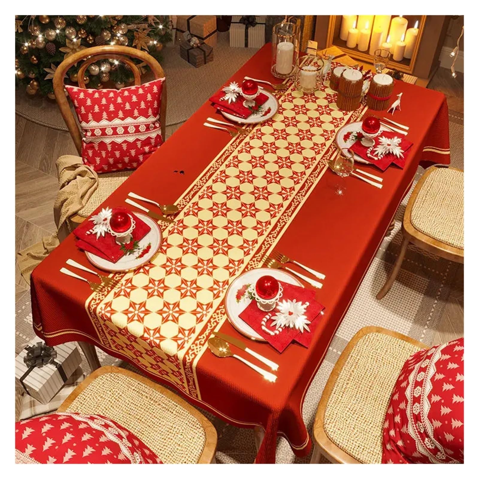 LYHYDMA christmas table cloth Red New Year Festive Christmas Tablecloth Kitchen Dining Table Party Tea Table Mat Home Decor Washable Dustproof Tablecloth For party, decoration(2,90x150cm 35x59inch)