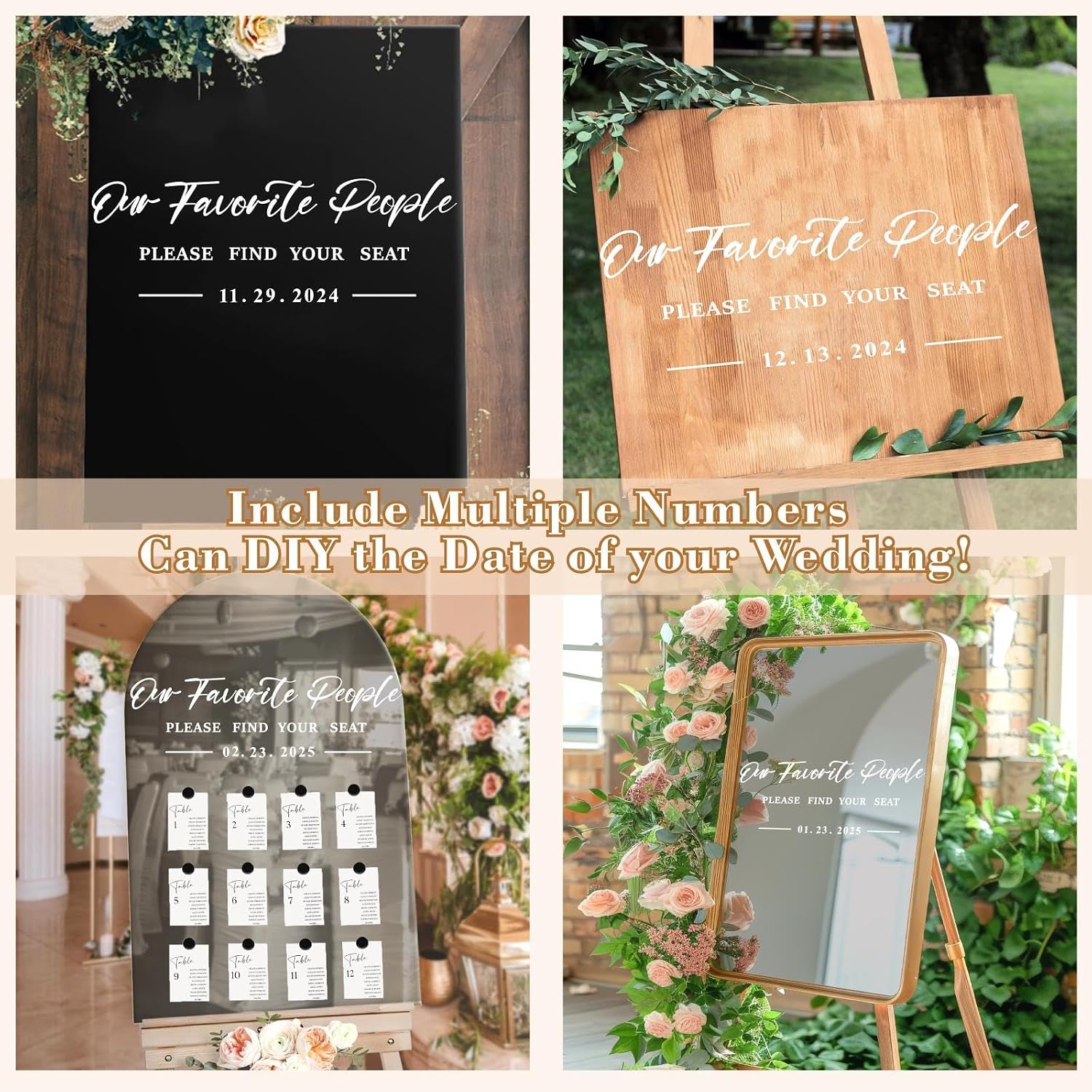 Seating Chart Mirror Decals for Wedding Reception Find Your Seat Sign White image 3