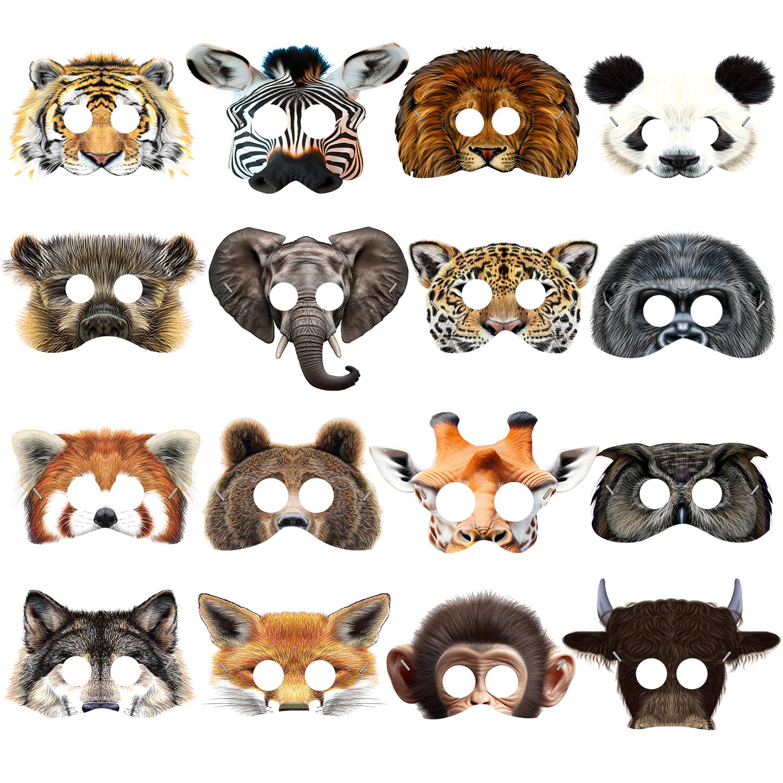 Blulu 16 Pieces Animal Masks Jungle Animal Face Masks for Kids Party Favors Woodland Paper Masks Forest Animals Cartoon Masks Safari Theme Birthday Party Decorations, Zoo Animal Face Masks