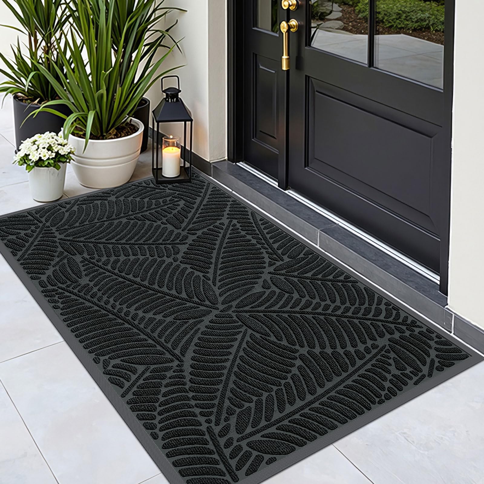 Grandaily Front Door Mat Indoor Outdoor Waterproof Doormat, Non Slip Natural Rubber Welcome Mat, Heavy Duty Durable Super Absorbent Entryway Rugs, 30"x17", Brown — view 20