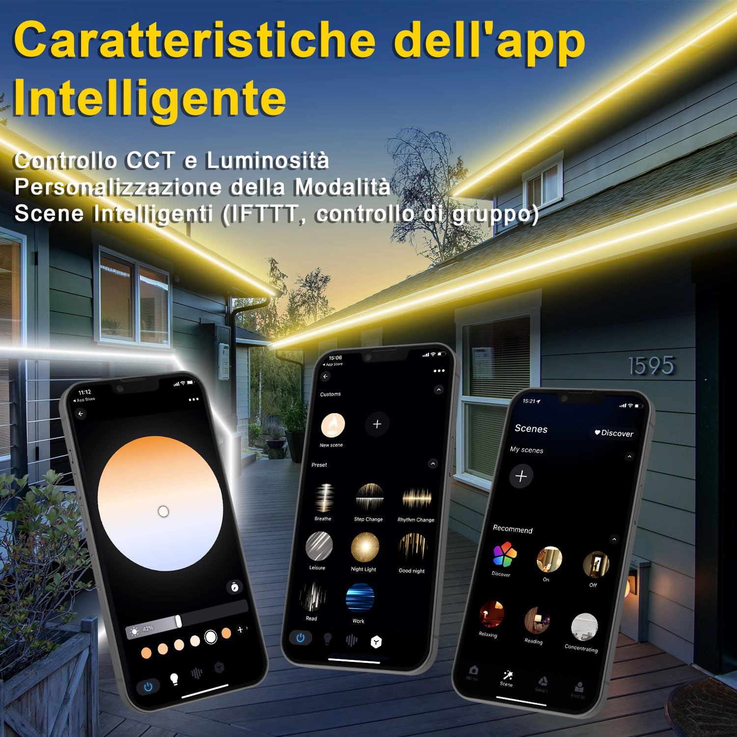 Striscia Led 30M Esterno IP67 Impermeabile Da Bianco Caldo a Bianco Freddo, Striscia Led Alexa Dimmerabile 24v Bianca senza fili, Striscia Led Alta Luminosità Adesive Per Luci Esterne, Cucina