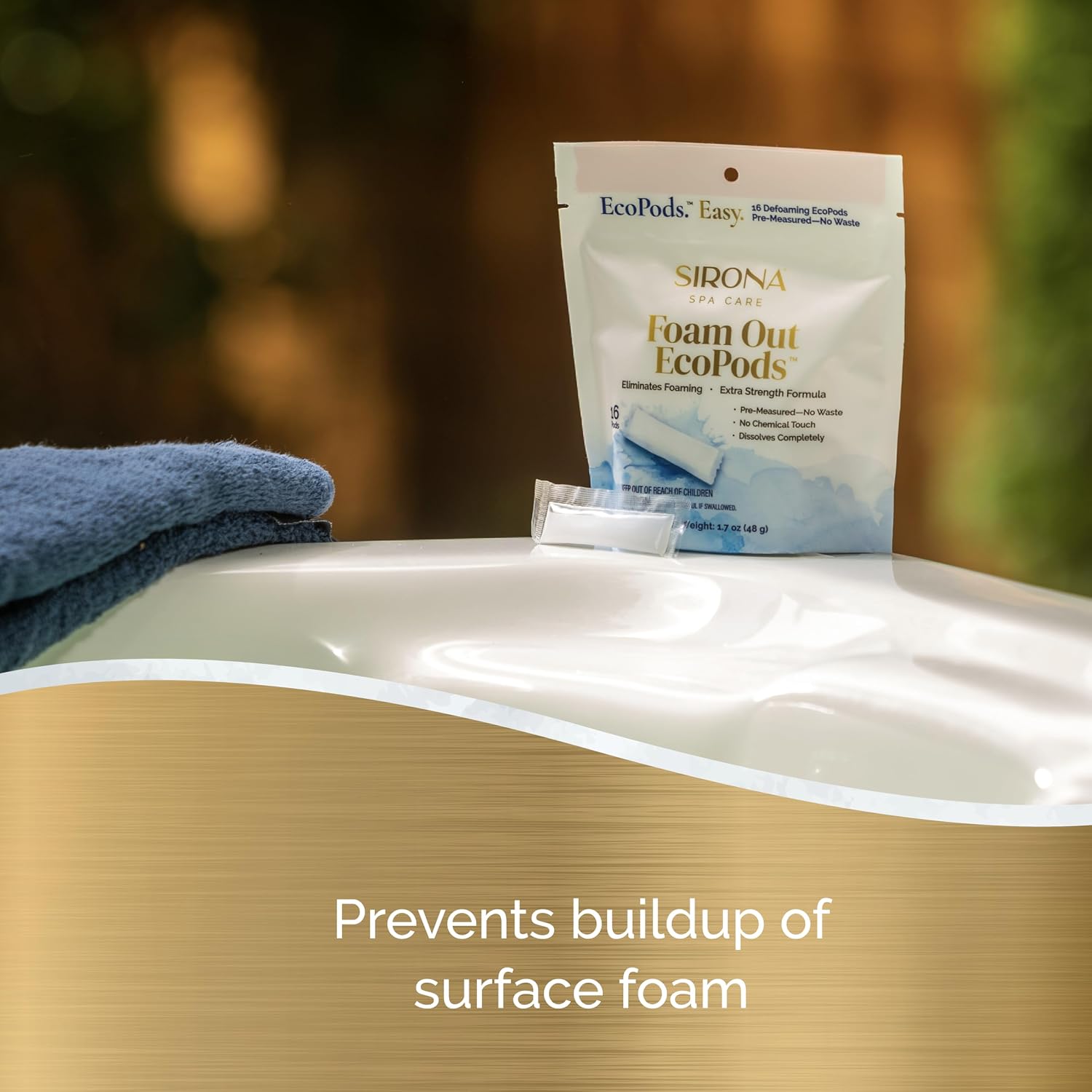 Sirona Spa Foam Out EcoPods – Eliminates Foaming, Fast-Dissolving, Waste-Reducing Spa Defoamer, 16-Count Bag