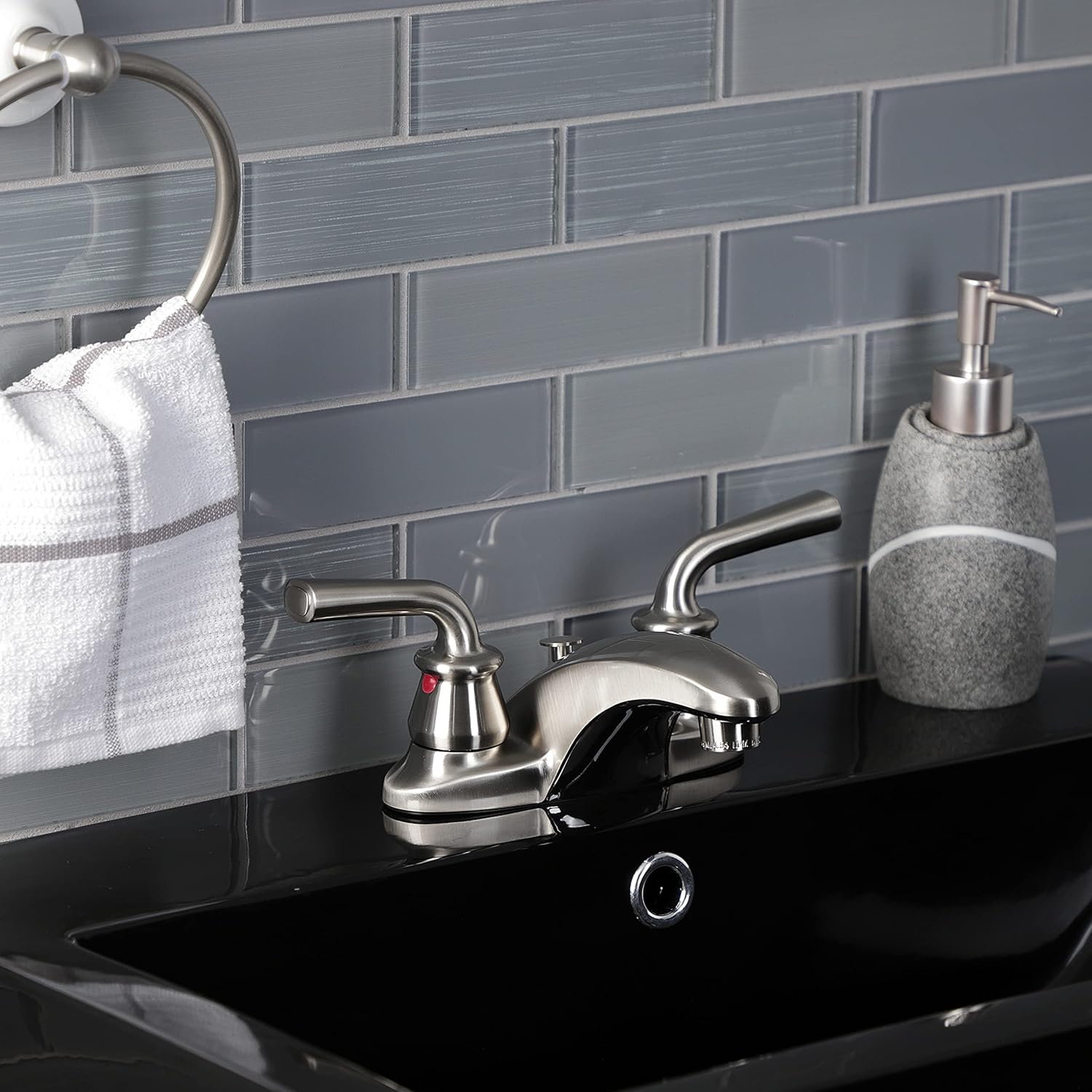 Kingston Brass KB628RXLB Restoration 4-Inch Centerset Bathroom Faucet with Brass Pop-Up, Brushed Nickel