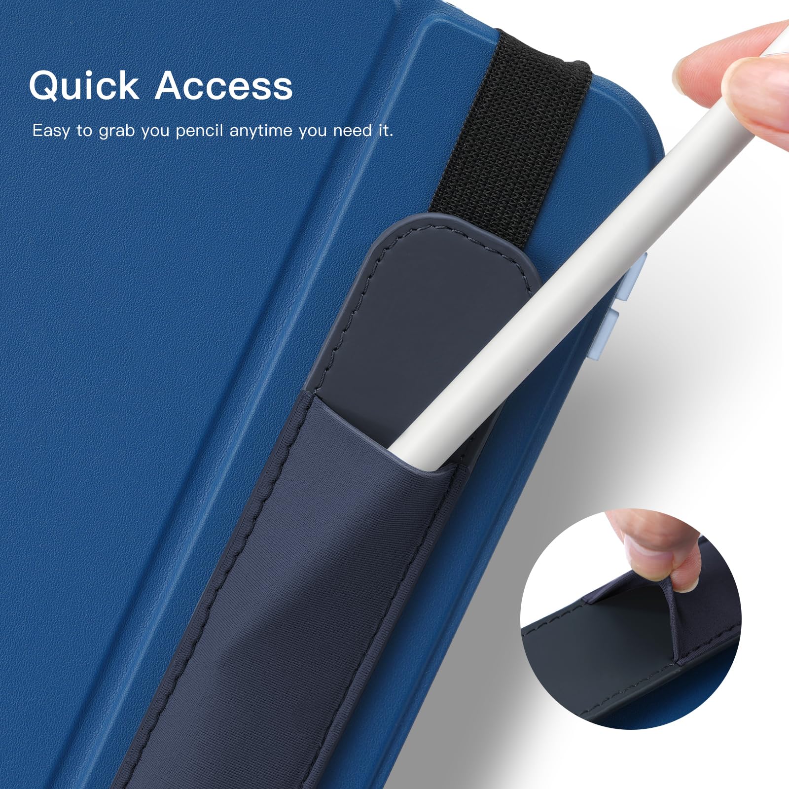 MoKo Etui na ołówki pasuje do Apple Pencil (Pro i USB-C i 1. i 2. generacji), odpinana elastyczna kieszeń na długopis z gumką przymocowana do etui iPada, Indygo